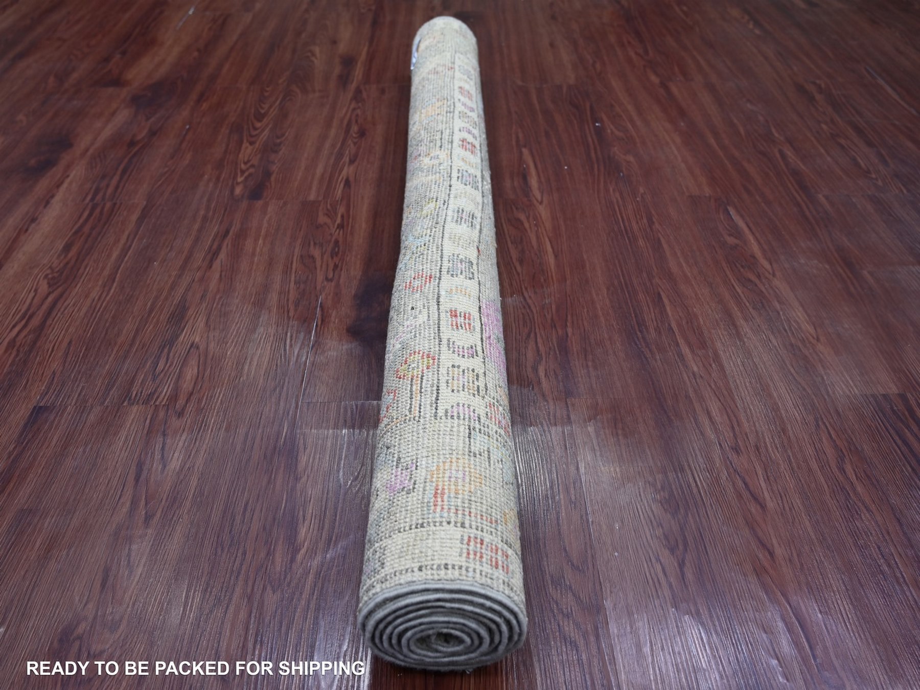 4'1"x6' Spanish Gray, Afghan Angora Oushak with Colorful Leaf Design, Hand Knotted, 100% Wool, Vegetable Dyes, Oriental Rug HR22902 - Image 4