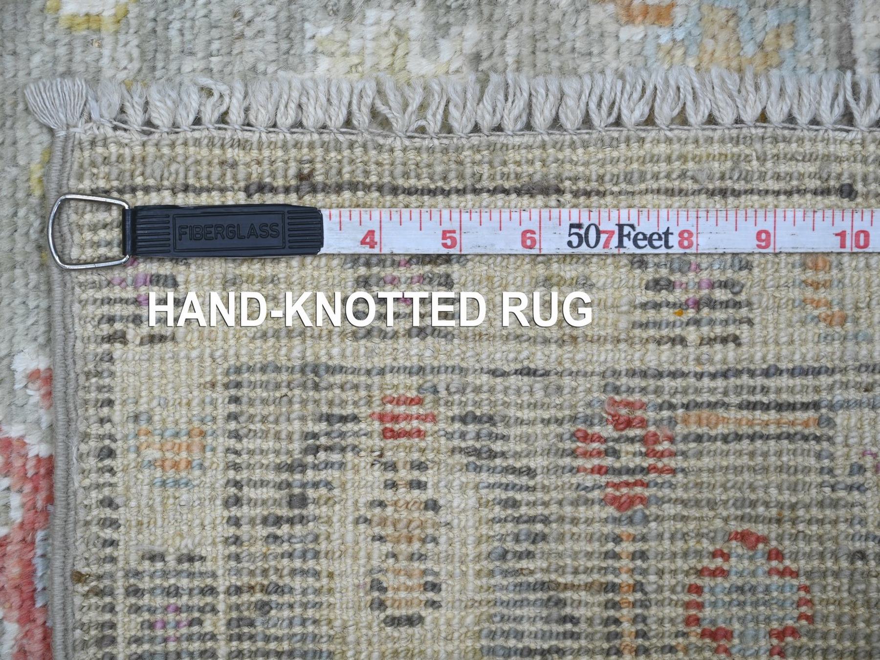 4'1"x6' Spanish Gray, Afghan Angora Oushak with Colorful Leaf Design, Hand Knotted, 100% Wool, Vegetable Dyes, Oriental Rug HR22902 - Image 6