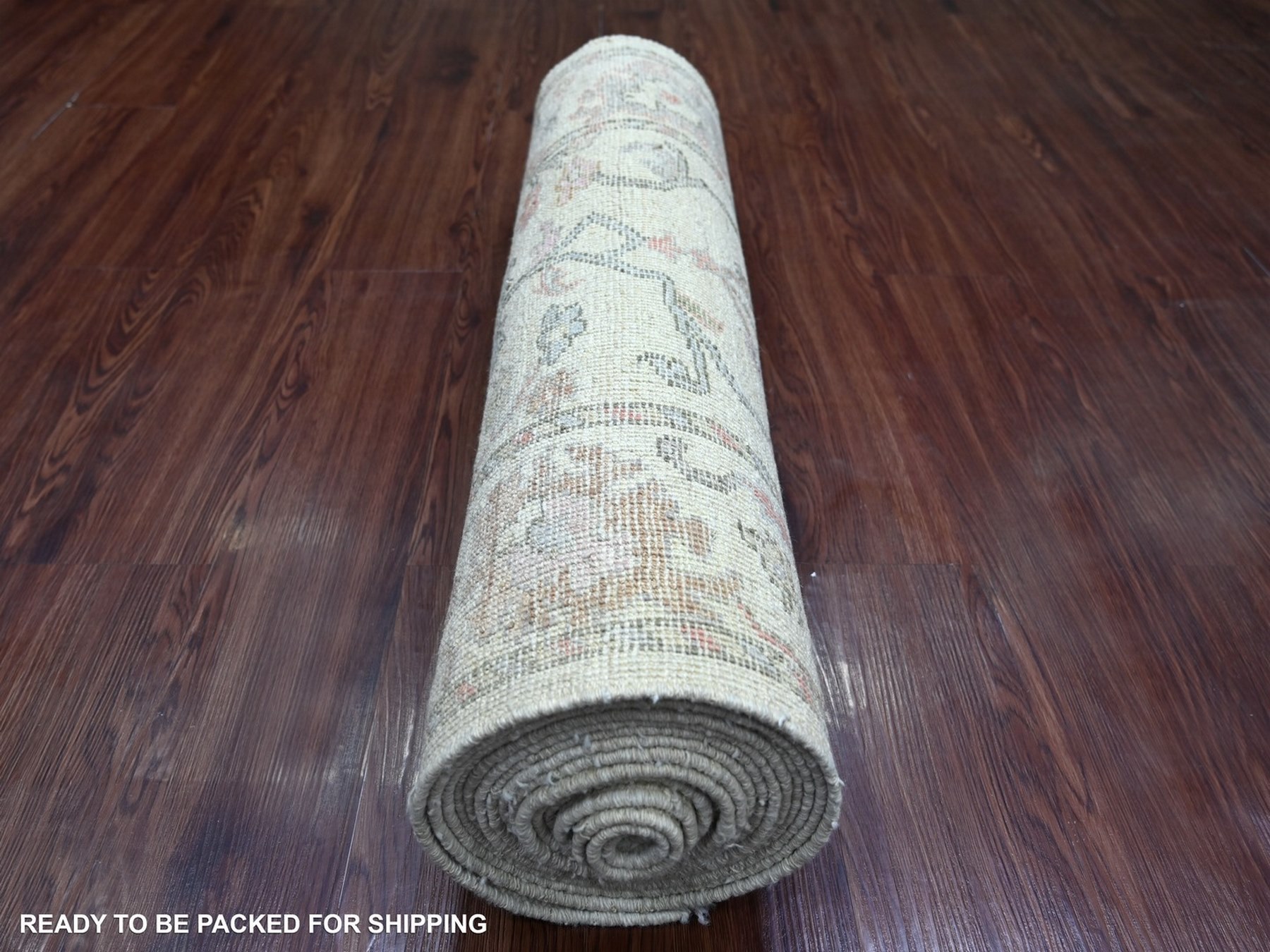 3'x19'6" Alabaster White, Afghan Angora Oushak with All Over Leaf Design, Hand Knotted, 100% Wool, Vegetable Dyes, XL Runner, Oriental Rug HR22905 - Image 4