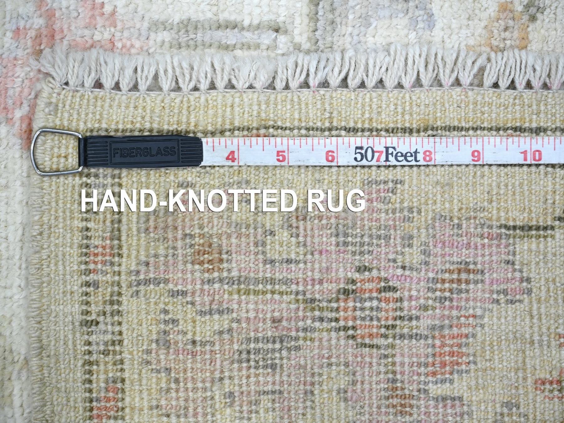 3'x19'6" Alabaster White, Afghan Angora Oushak with All Over Leaf Design, Hand Knotted, 100% Wool, Vegetable Dyes, XL Runner, Oriental Rug HR22905 - Image 6