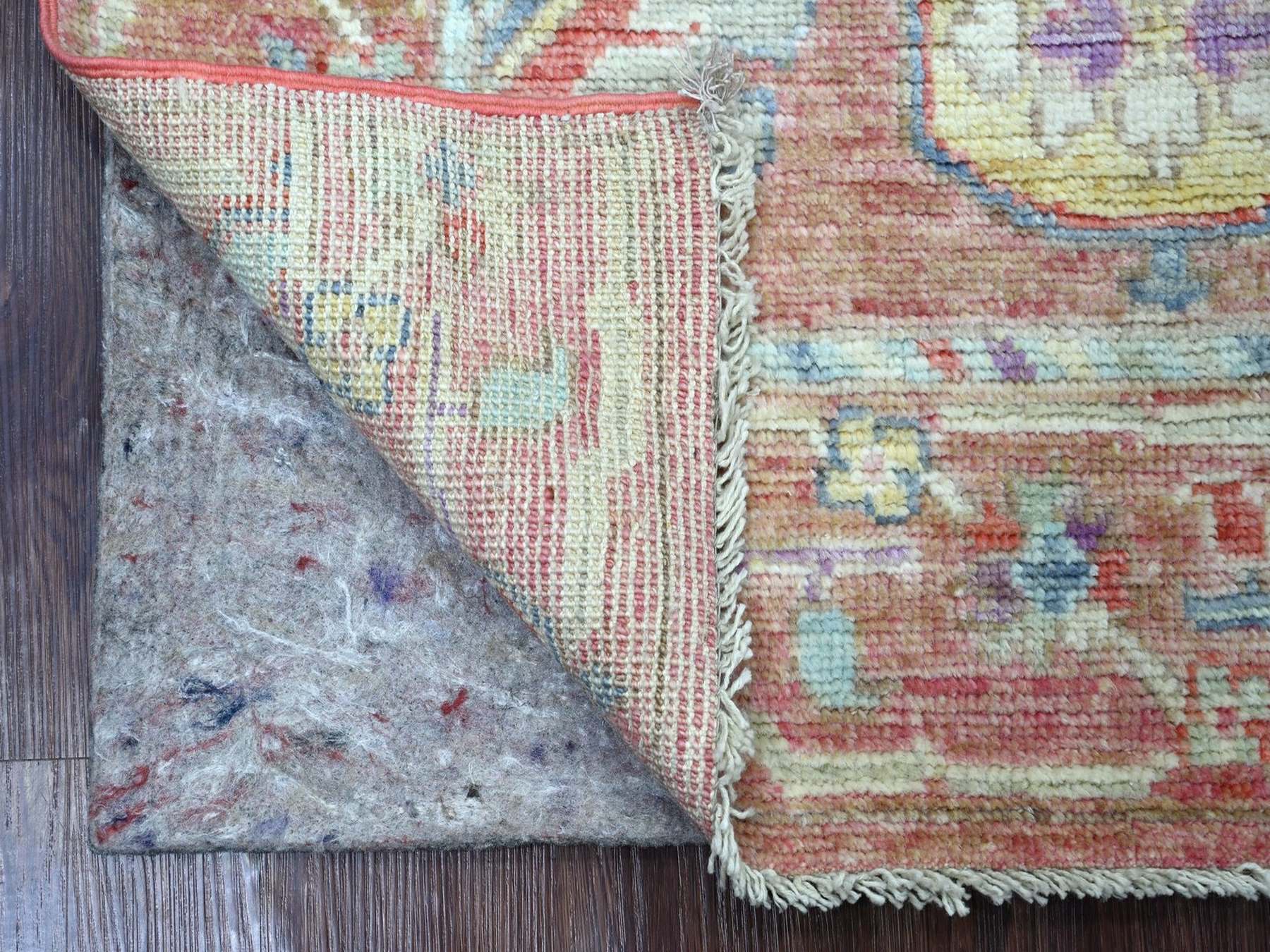 3'2"x5'2" Rose Pink, Afghan Angora Oushak with All Over Leaf Design, Hand Knotted, 100% Wool, Vegetable Dyes, Oriental Rug HR22911 - Image 2