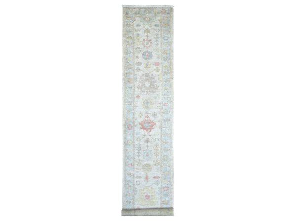 2'10"x15'6" Light Gray, Afghan Angora Oushak with All Over Leaf Design, Hand Knotted, 100% Wool, Vegetable Dyes, XL Runner, Oriental Rug HR22941