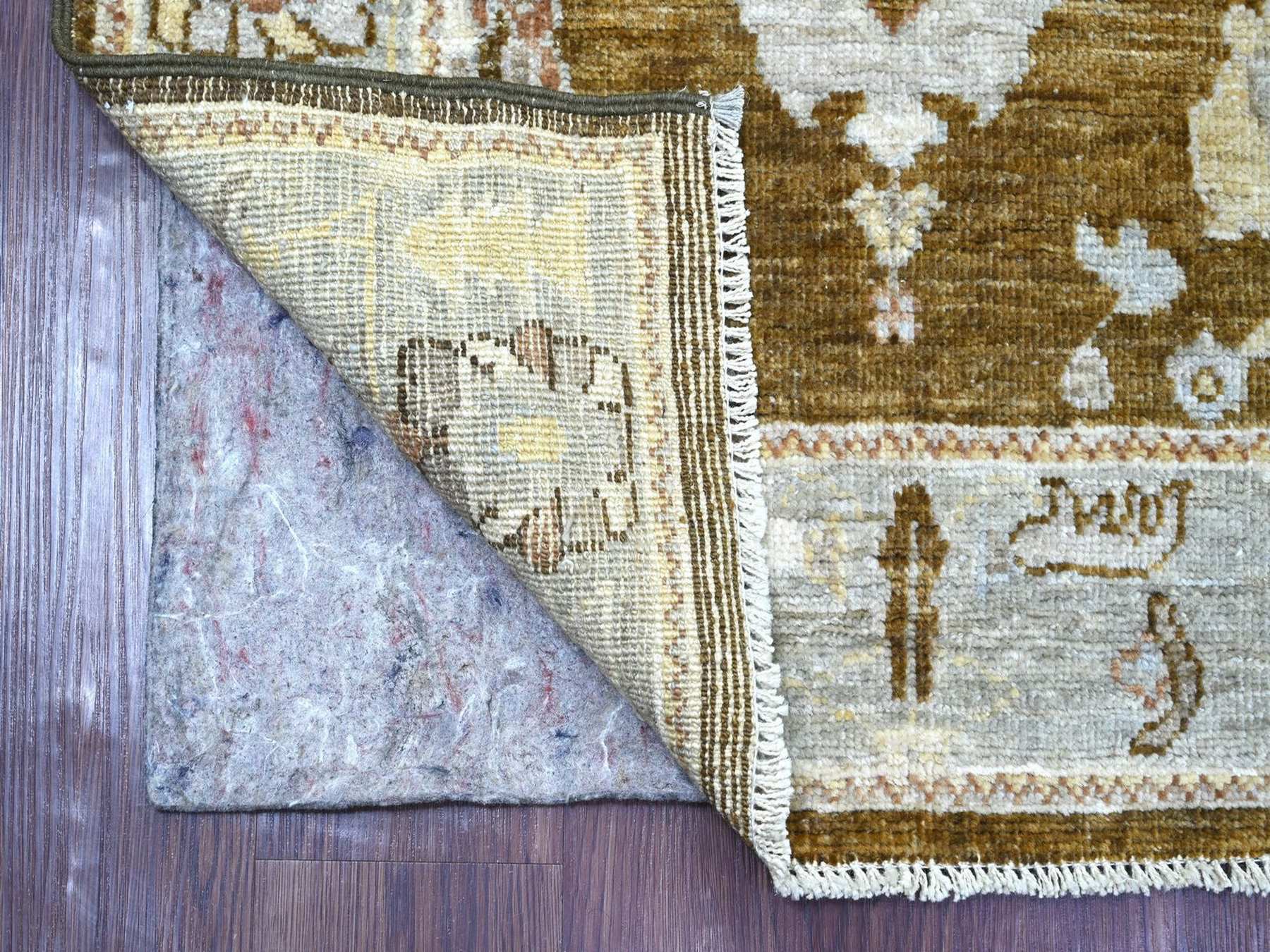3'x12' Almond Brown, Afghan Angora Oushak with All Over Leaf Design, Hand Knotted, 100% Wool, Vegetable Dyes, Runner, Oriental Rug HR22942 - Image 2