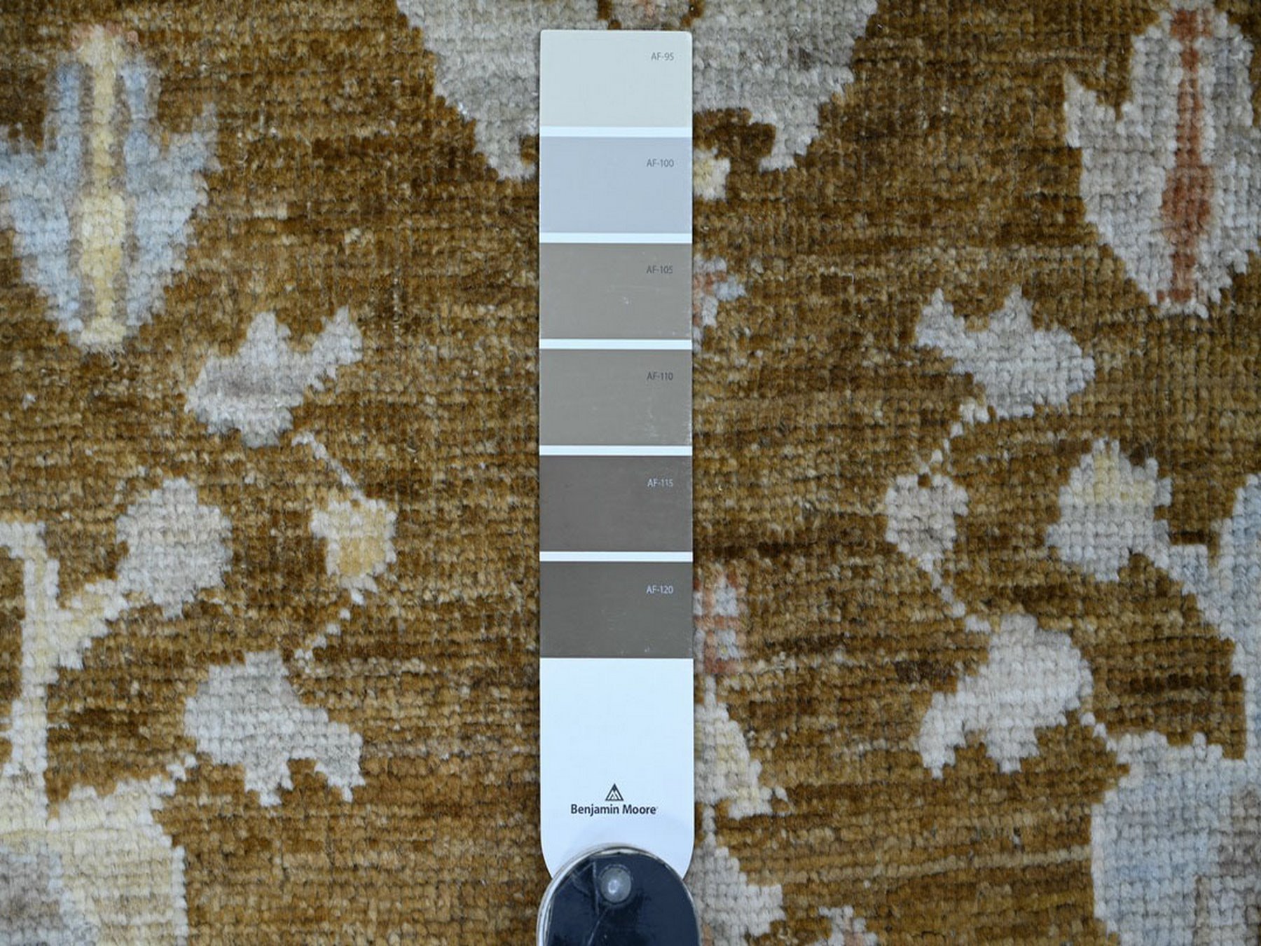 3'x12' Almond Brown, Afghan Angora Oushak with All Over Leaf Design, Hand Knotted, 100% Wool, Vegetable Dyes, Runner, Oriental Rug HR22942 - Image 3