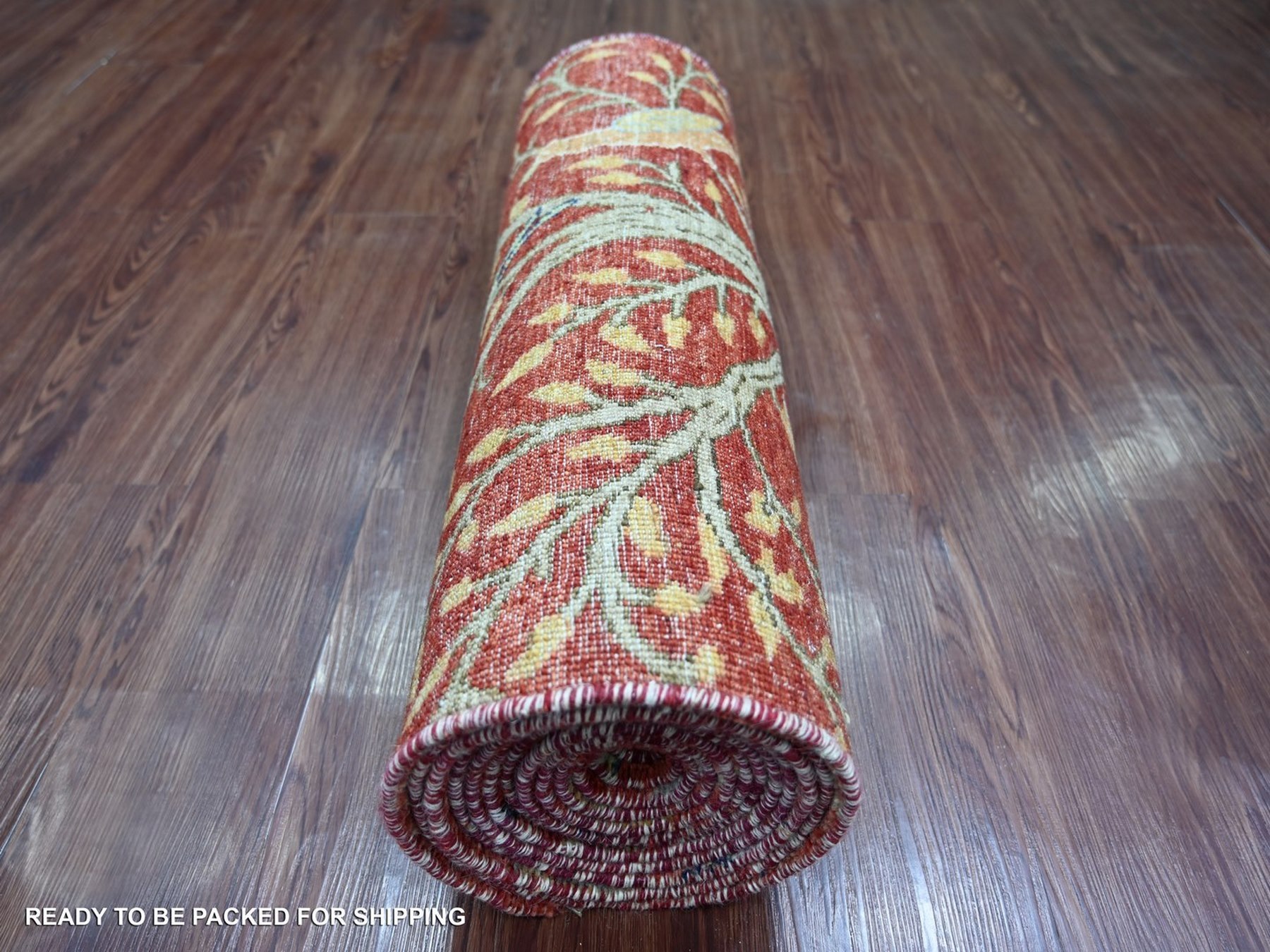 2'6"x16' Crimson Red, Afghan Peshawar with Birds of Paradise Design, Hand Knotted, Soft and Shiny Wool, Vegetable Dyes, XL Runner, Oriental Rug HR22952 - Image 4