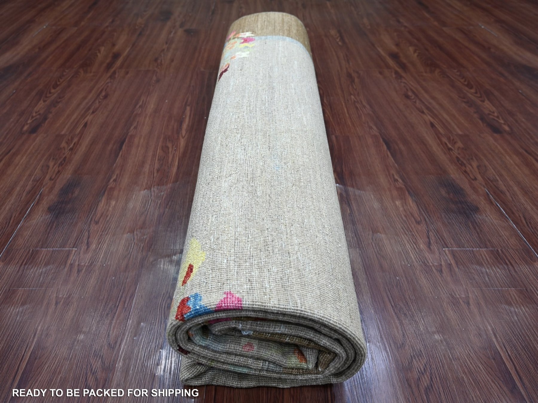 8'2"x9'10" Light Brown, Chinese Art Deco Inspired Peshawar, Hand Knotted, Soft and Velvety Wool, Vegetable Dyes, Oriental Rug HR22962 - Image 9