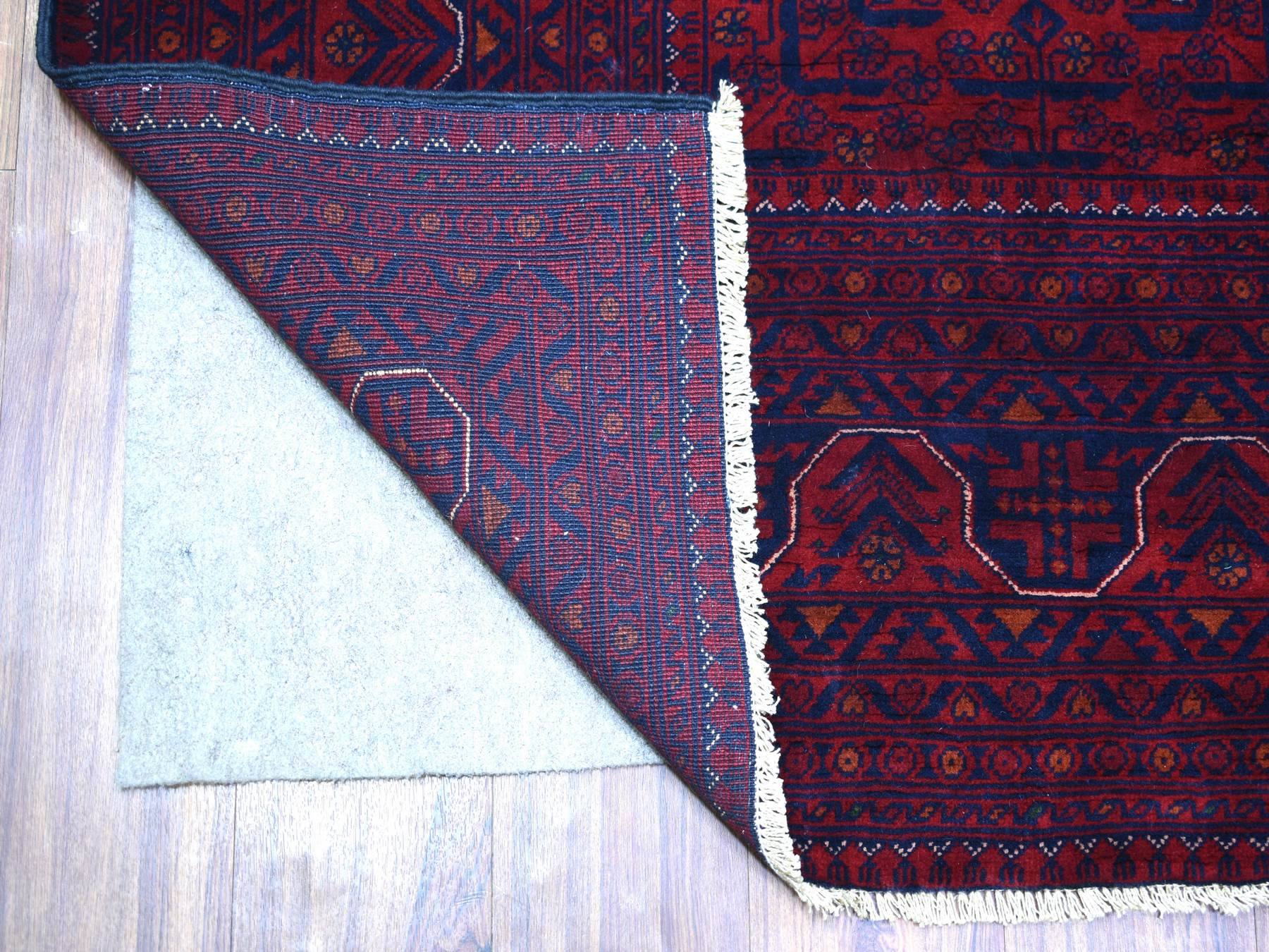 5'6"x8' Deep and Saturated Red, Afghan Khamyab with Geometric Design, Soft and Shiny Wool Hand Knotted, Oriental Rug HR71776 - Image 2