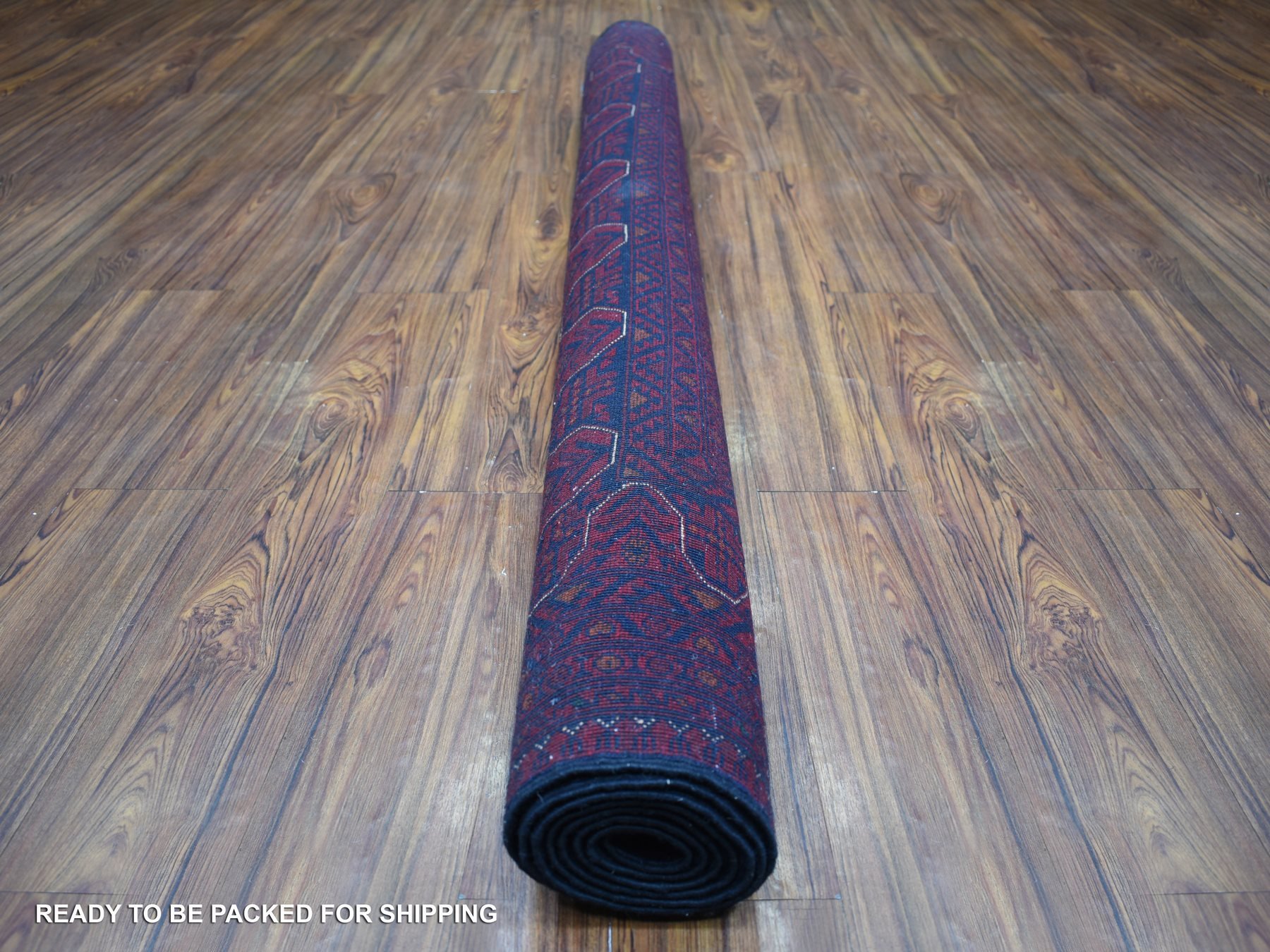 5'6"x8' Deep and Saturated Red, Afghan Khamyab with Geometric Design, Soft and Shiny Wool Hand Knotted, Oriental Rug HR71776 - Image 4