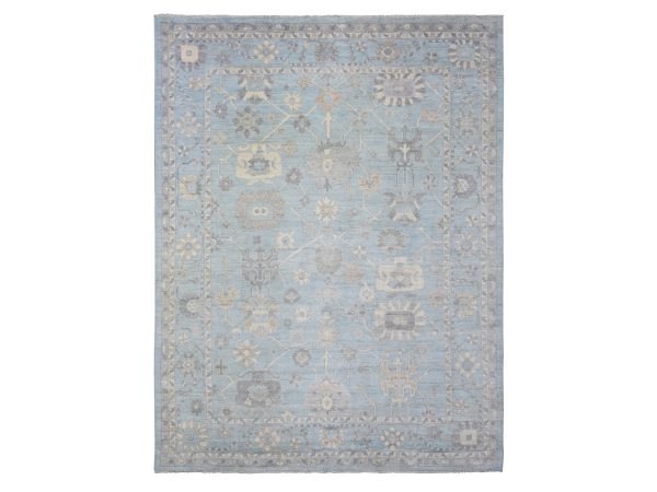 9'1"x11'10" Light Blue Extra Soft Wool Hand Knotted, Afghan Angora Oushak with All Over Design Natural Dyes, Oriental Rug HR72812