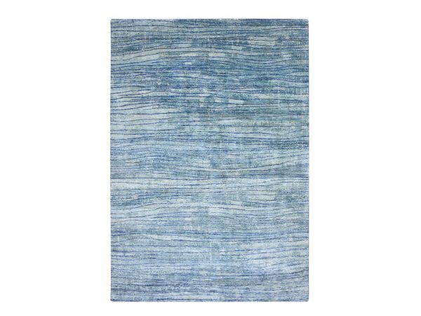 10'x14'2" Aqua Blue with a Mix of Teal, Wave Design, 100% Silk, Hand Knotted, Soft Pile, Oriental Rug HR75703