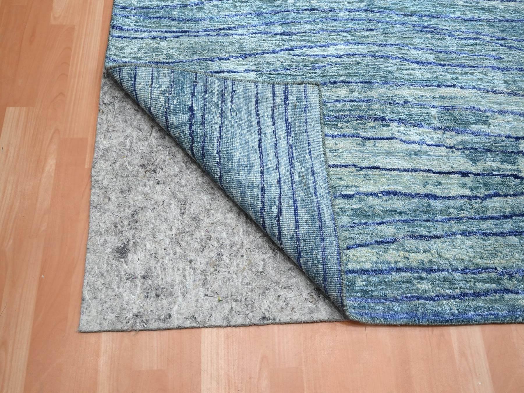 10'x14'2" Aqua Blue with a Mix of Teal, Wave Design, 100% Silk, Hand Knotted, Soft Pile, Oriental Rug HR75703 - Image 4