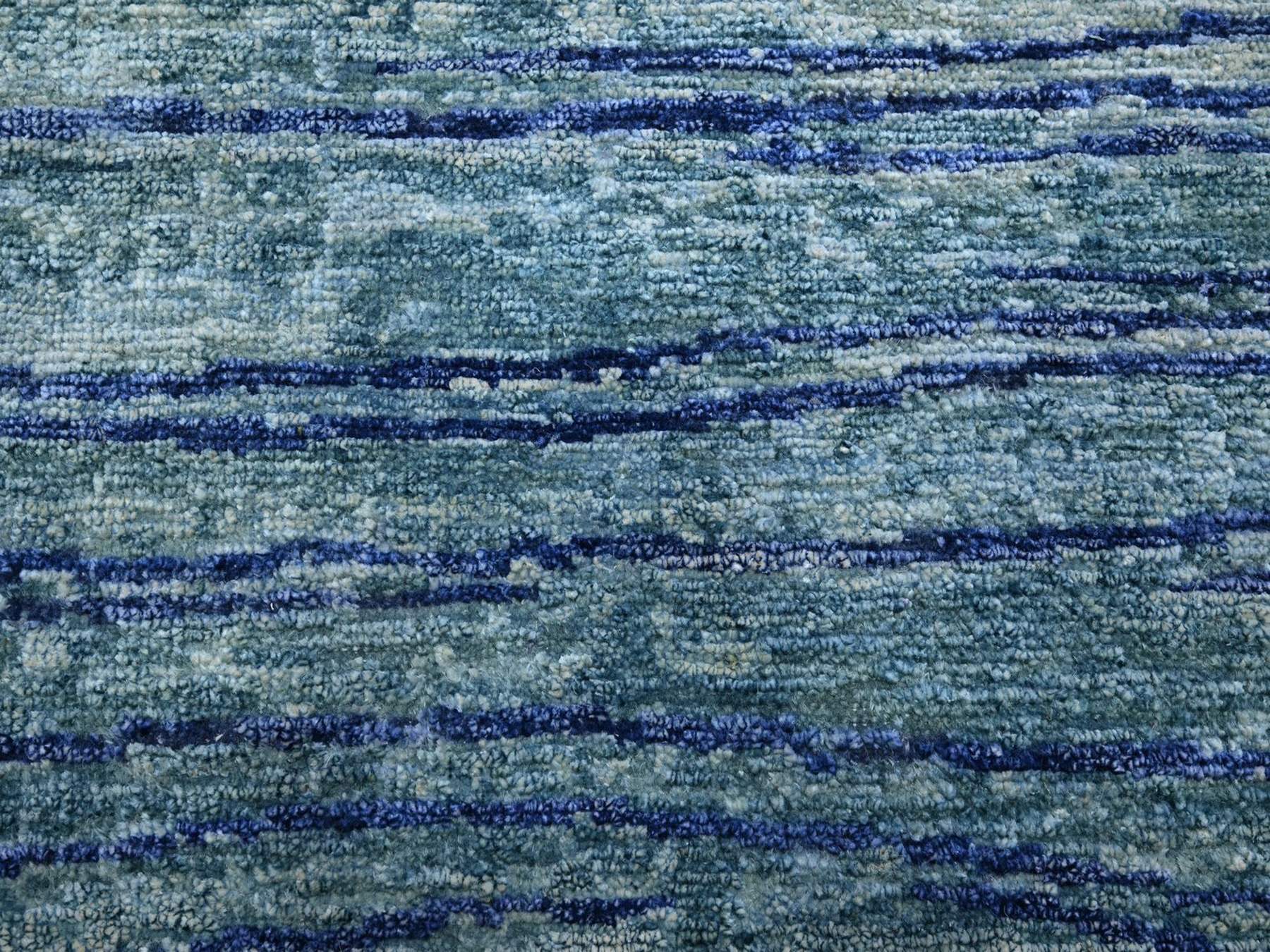 10'x14'2" Aqua Blue with a Mix of Teal, Wave Design, 100% Silk, Hand Knotted, Soft Pile, Oriental Rug HR75703 - Image 8