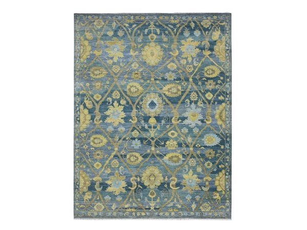 9'1"x12' Stone Blue, Trellis Garden Design with Large Floral Elements, Distinct Abrash, Vegetable Dyes, 100% Wool, Hand Knotted, Agra, Oriental Rug SHR5865g