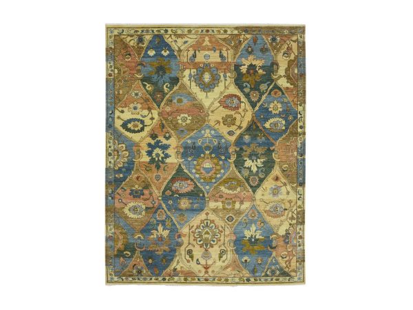 9'1"x12' Beige, Colorful Trellis Garden Design with Large Floral Elements, Distinct Abrash, Vegetable Dyes, 100% Wool, Hand Knotted, Agra, Oriental Rug HR75869