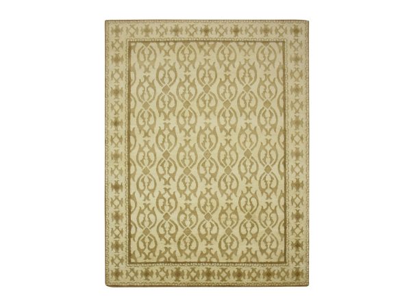 9'3"x12'3" Boulder Ivory, Fleur-de-lis Design Influence, Textured Pile, Hi and Low, Natural Undyed Wool, Plush, Denser Weave, Hand Knotted, Oriental Rug HR75871