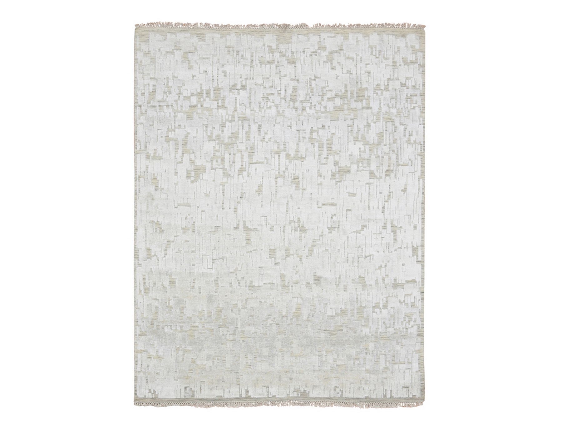 7'10"x10'2" Alabaster White, Hand Knotted, Pure Silk, Textured, Tone on Tone, Modern, Oriental Rug HR75874