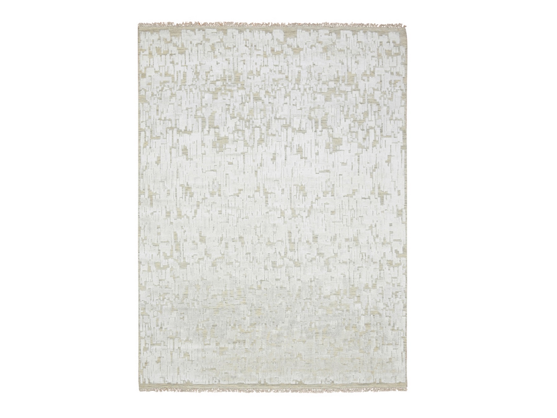 9'x12'2" Alabaster White, Pure Silk, Textured, Tone on Tone, Modern, Hand Knotted, Oriental Rug HR75875