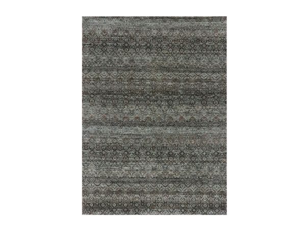 5'1"x7'1" Ash Gray, Kohinoor Herat Pattern, Small Geometric Repetitive Diamond Design, Soft Wool, Tone on Tone, Hand Knotted, Oriental Rug HR76837