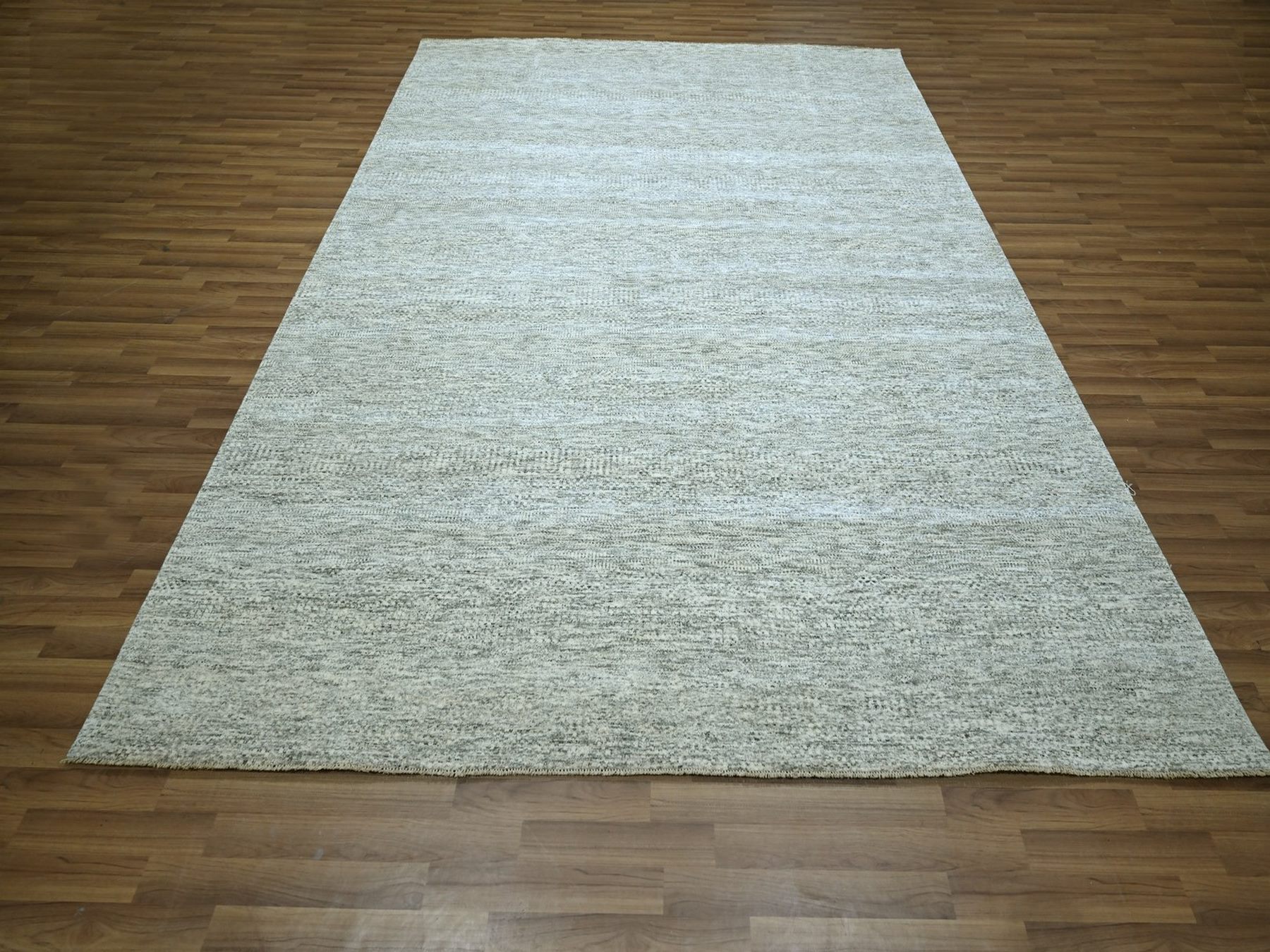 8'x10'2" Mirage Gray, Pure Wool, Modern Grass Design, Hand Knotted, Tone on Tone, Lush and Plush, Oriental Rug HR76915 - Image 2