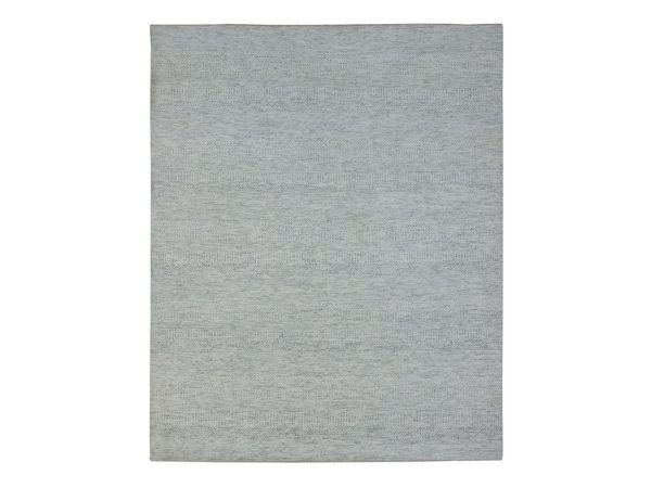 8'x9'10" Light Gray, Modern Grass Design, Pure Wool, Hand Knotted, Tone on Tone, Lush and Plush, Oriental Rug HR76916
