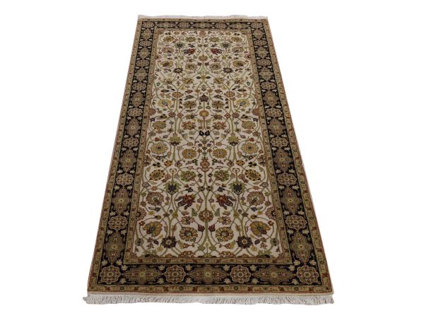 2'8"x6'1" Chiffon White, Hand Knotted, 300 KPSI, Hand Spun New Zealand Luxurious Wool, Persian Tabriz Vase Design, Runner, Oriental Rug HR78363