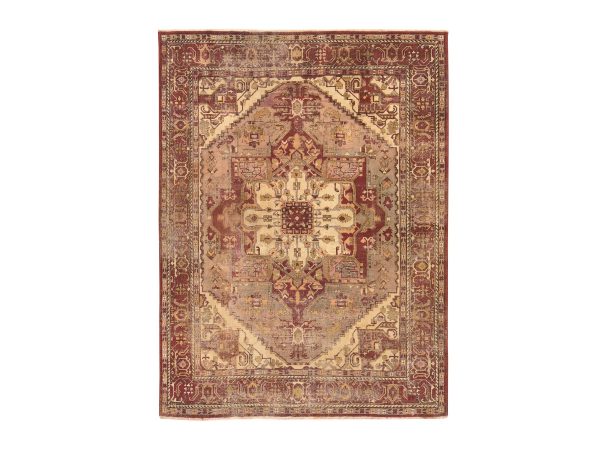 8'6"x11'3" Blush Red, Antique Agra, Heriz Medallion Design, Shabby Chic, Clean, Worn Throughout but No Holes, Sides and Ends Secured, Hand Knotted, Pure Wool, Oriental Rug HR78561