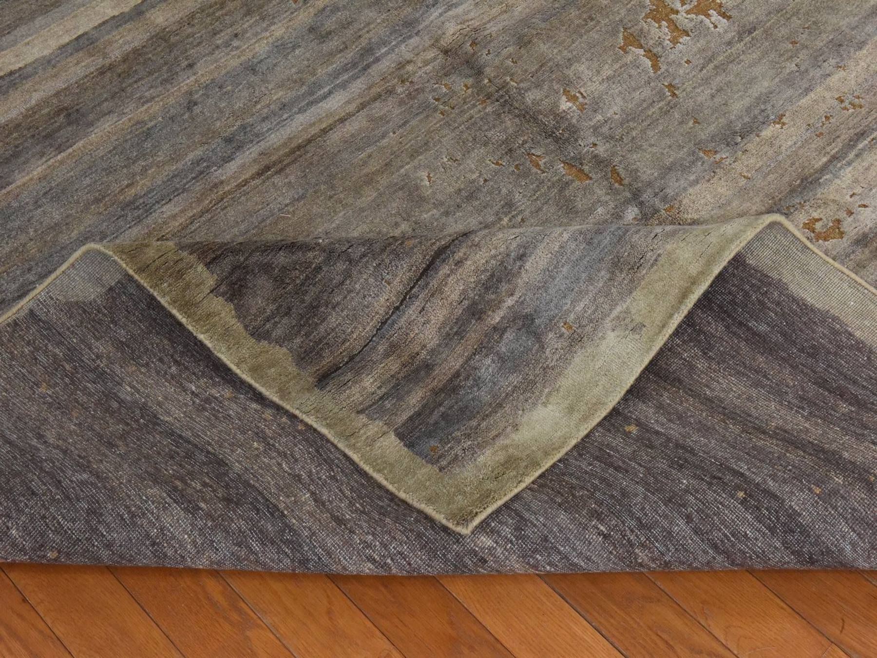 8'x10'4" Shades of Gray, Pure Silk, Textured, Abrash Design, Modern, Hand Knotted, Oriental Rug HR78584 - Image 8