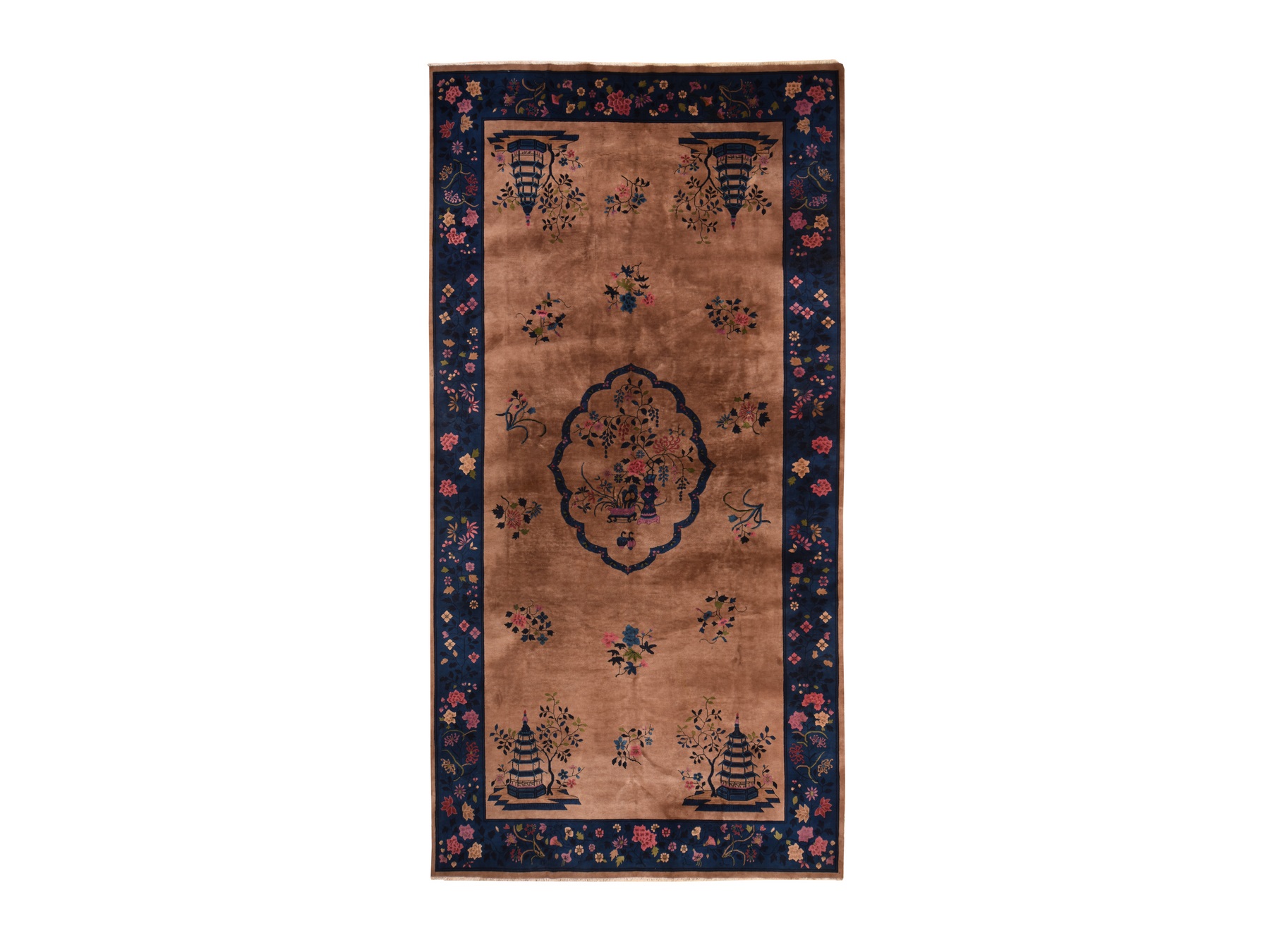 8'9"x17'3" Cinnamon Brown, Antique Chinese Nichols Art Deco, 100% Wool, Hand Knotted, Long and Narrow, Full Pile, Soft and Clean, Oriental Rug HR78594
