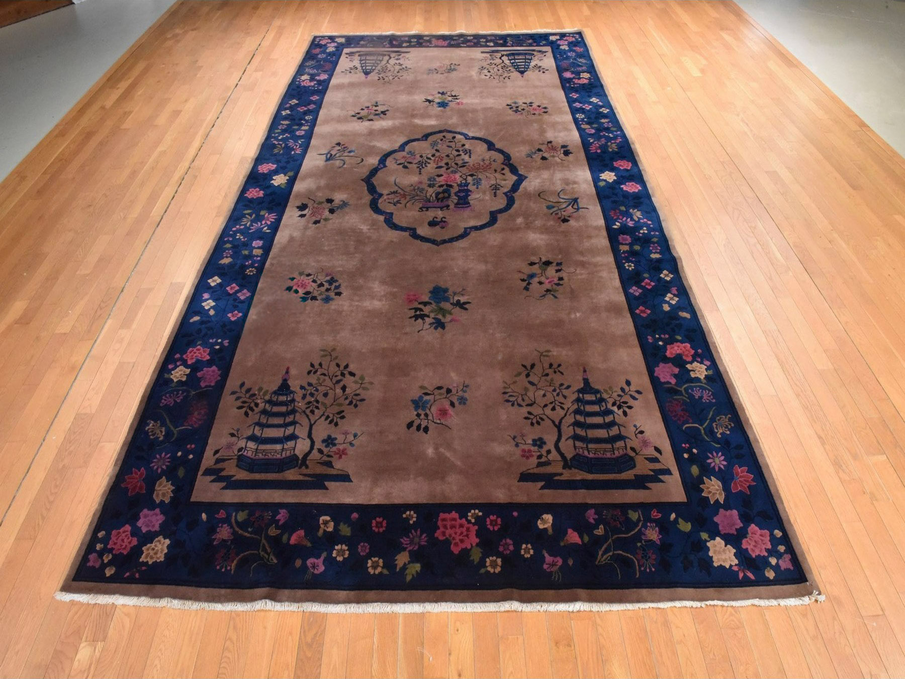 8'9"x17'3" Cinnamon Brown, Antique Chinese Nichols Art Deco, 100% Wool, Hand Knotted, Long and Narrow, Full Pile, Soft and Clean, Oriental Rug HR78594 - Image 2