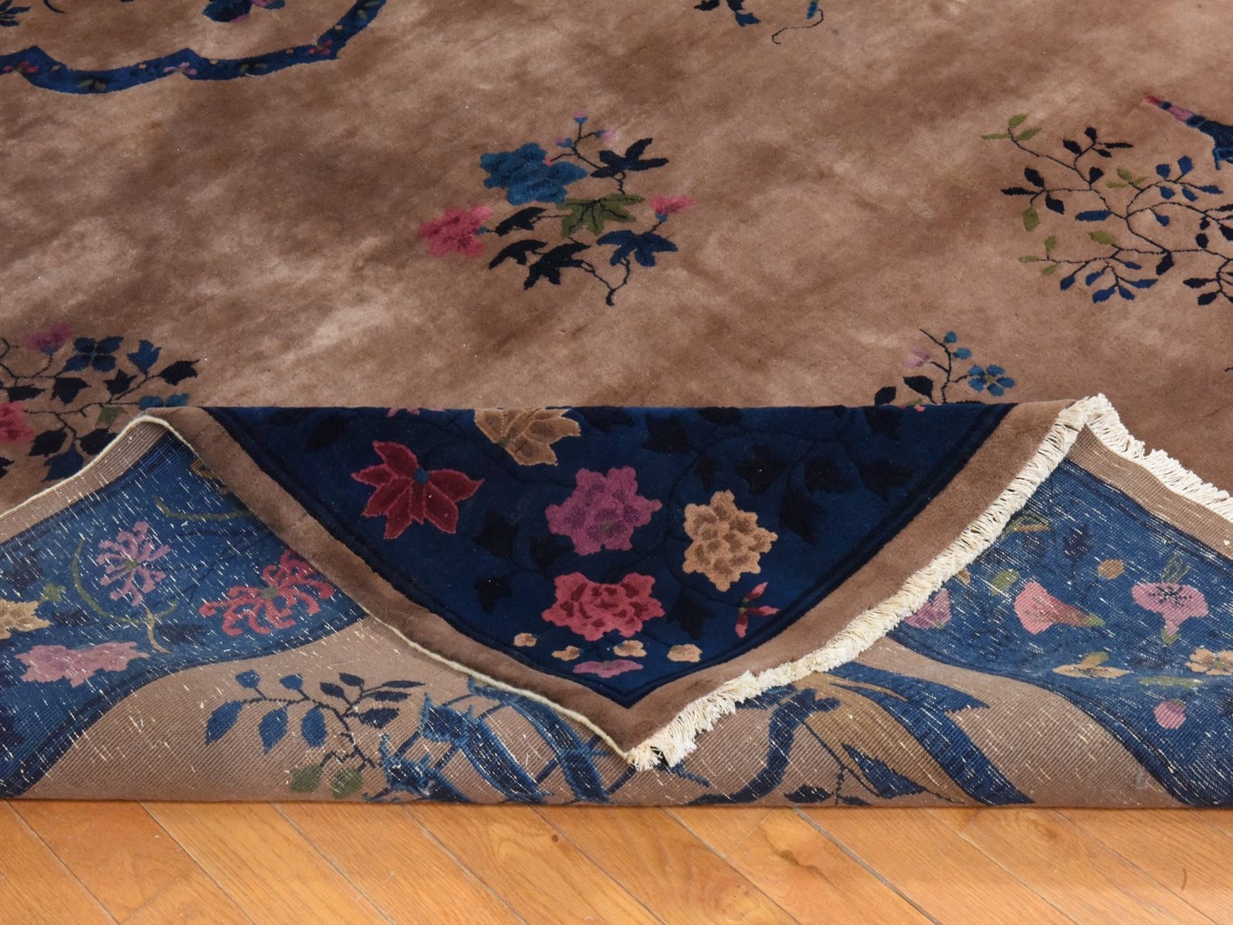 8'9"x17'3" Cinnamon Brown, Antique Chinese Nichols Art Deco, 100% Wool, Hand Knotted, Long and Narrow, Full Pile, Soft and Clean, Oriental Rug HR78594 - Image 8