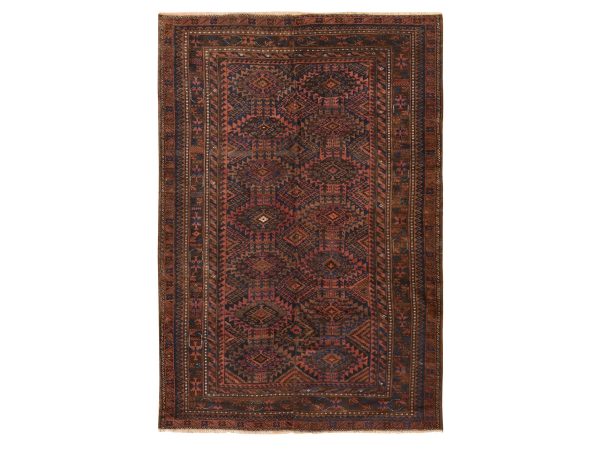 6'4"x9' Rust Red, Antique Persian Balouch, 100% Wool, Hand Knotted, Soft and Clean, Even Wear, Oriental Rug HR78599