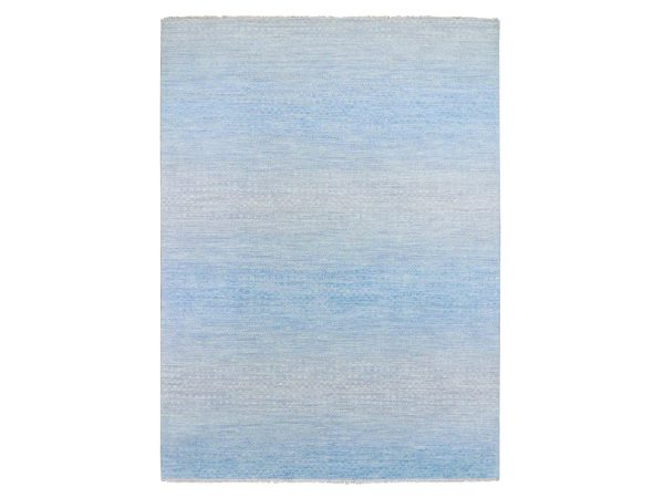 9'x12' Blue Pure Wool Hand Knotted Thick and Plush, Modern Chiaroscuro Collection, Oriental Rug HR79031