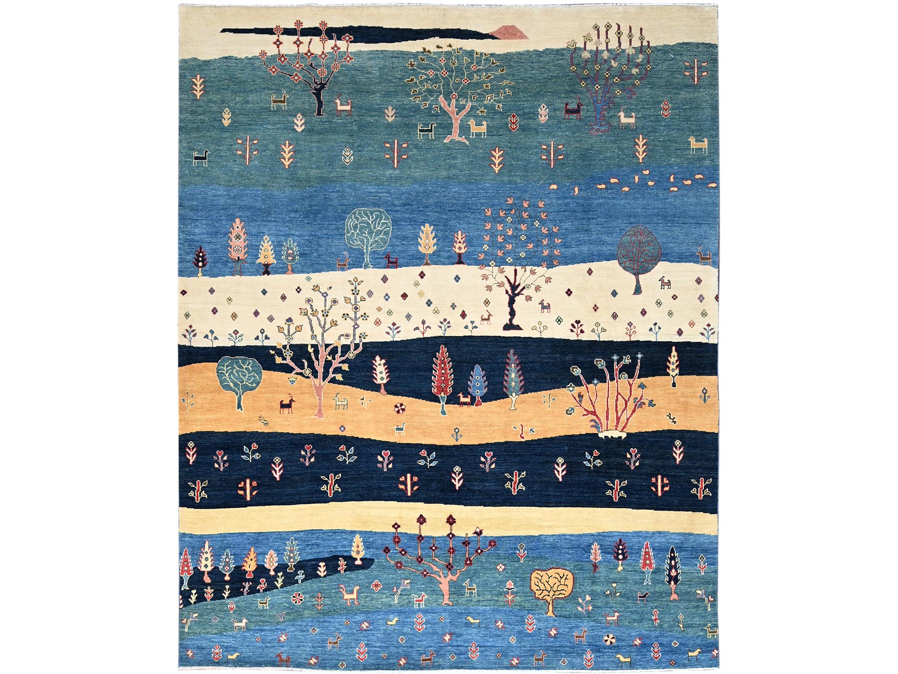8'x9'7" Legion Blue, Scenery Gabbeh With Small Animal Figurines, Hand Knotted Thick and Plush, 100% Wool Oriental Rug HR86214
