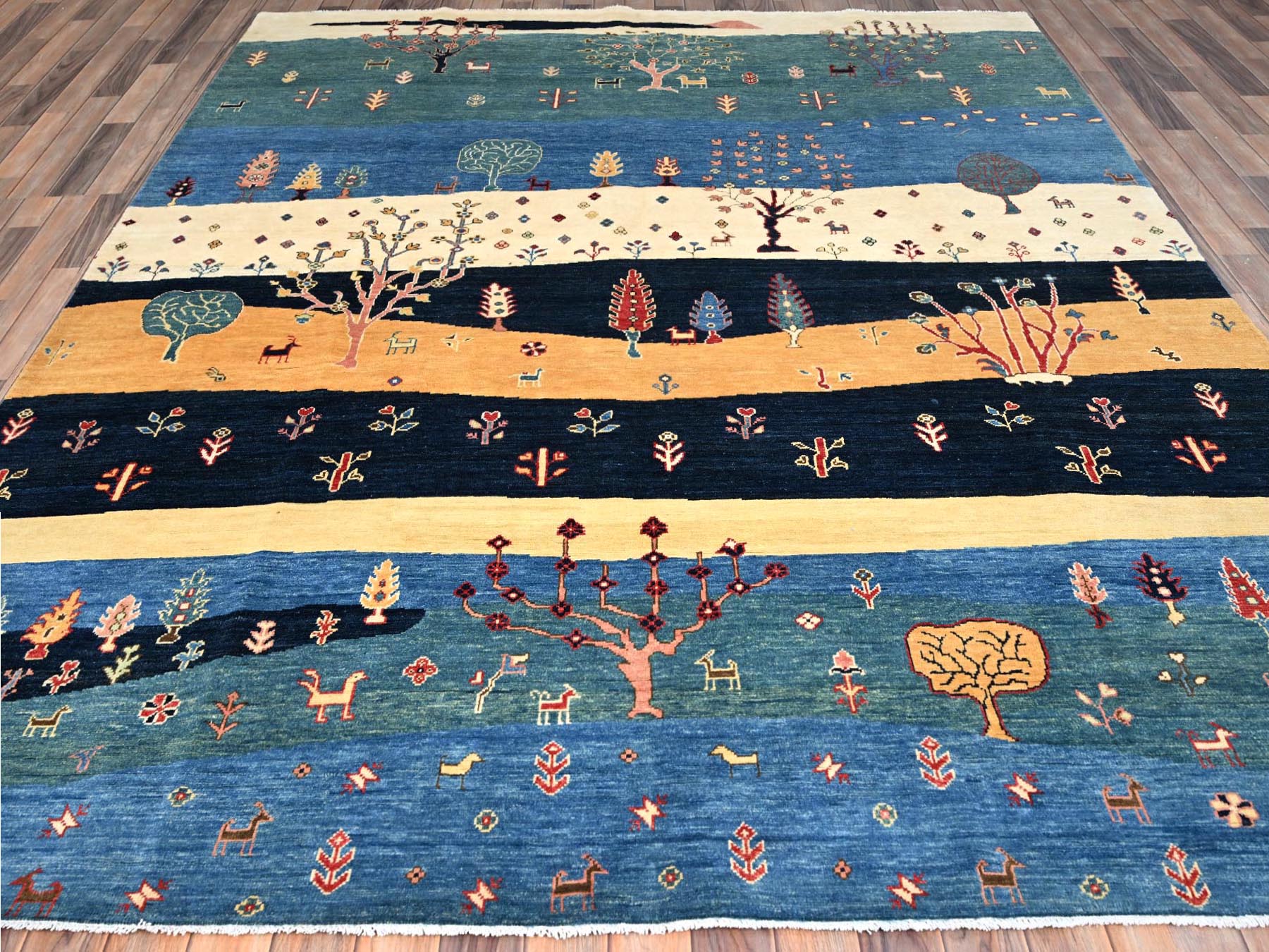 8'x9'7" Legion Blue, Scenery Gabbeh With Small Animal Figurines, Hand Knotted Thick and Plush, 100% Wool Oriental Rug HR86214 - Image 2