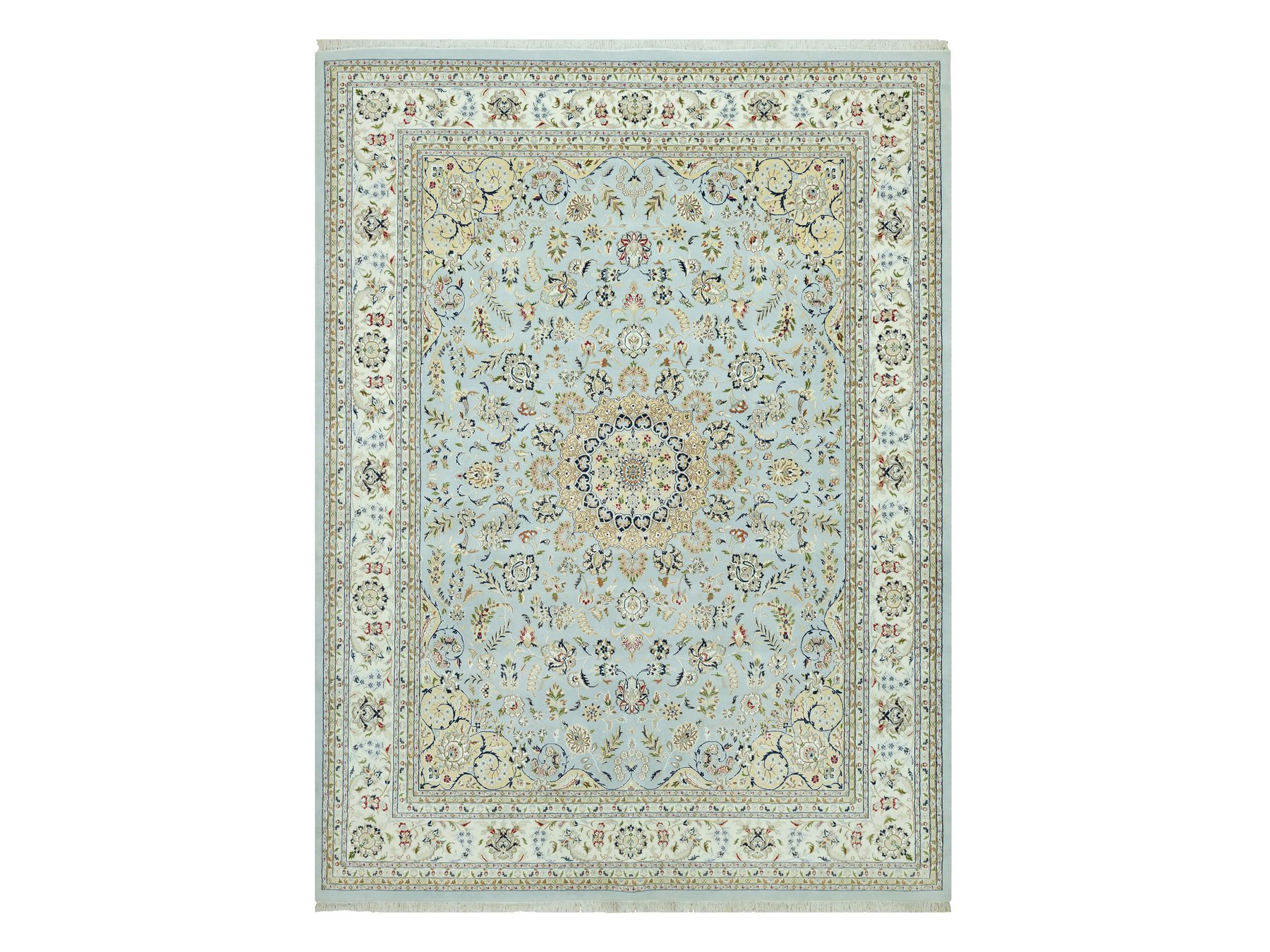 11'6"x15'6" Oslo Blue, 250 KPSI, Velvety Wool, Nain Central Large Medallion Floral Design Denser Weave, Hand Knotted, Oversized Oriental Rug HR90608