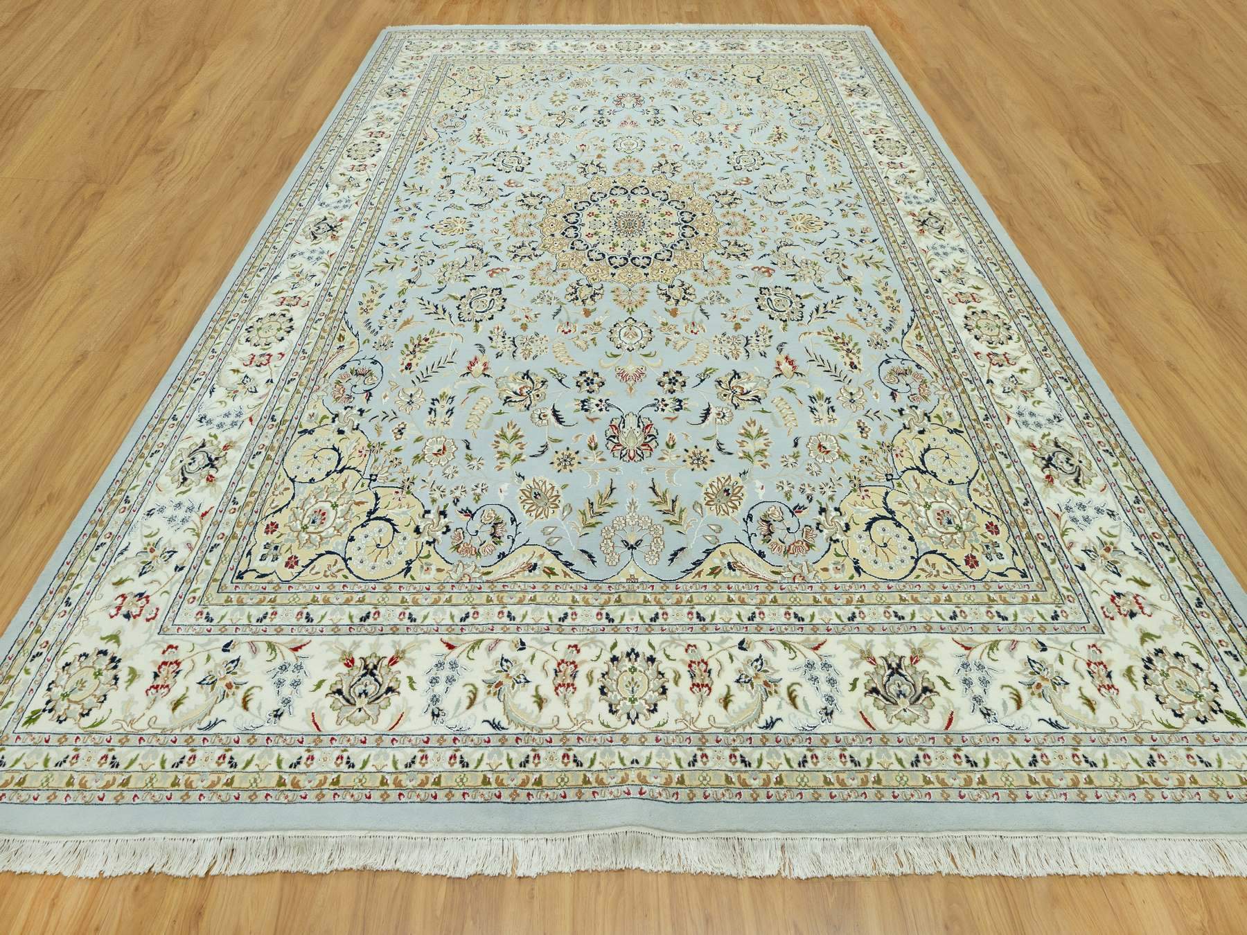 11'6"x15'6" Oslo Blue, 250 KPSI, Velvety Wool, Nain Central Large Medallion Floral Design Denser Weave, Hand Knotted, Oversized Oriental Rug HR90608 - Image 2
