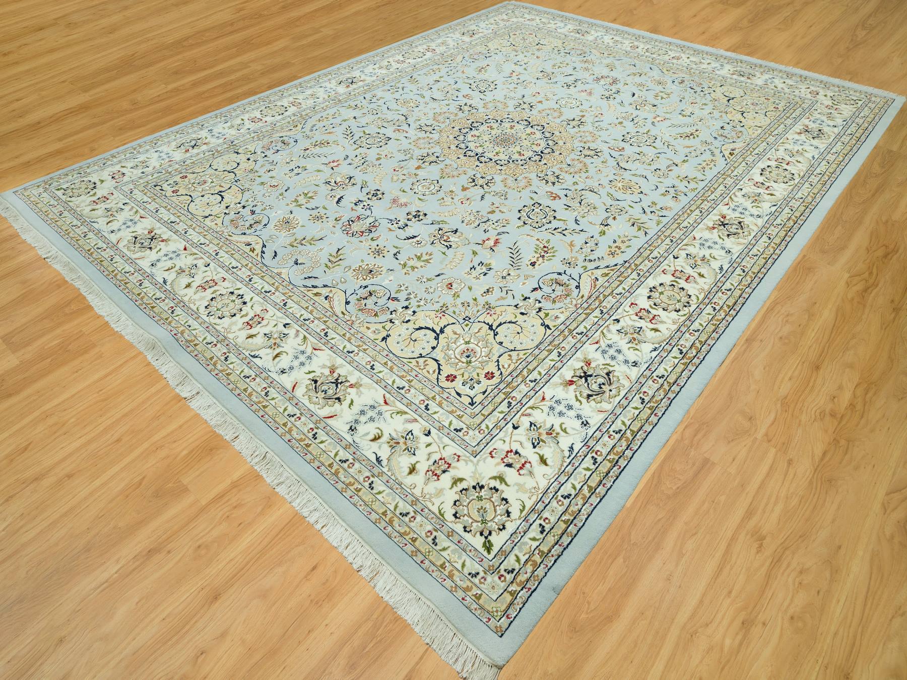 11'6"x15'6" Oslo Blue, 250 KPSI, Velvety Wool, Nain Central Large Medallion Floral Design Denser Weave, Hand Knotted, Oversized Oriental Rug HR90608 - Image 3