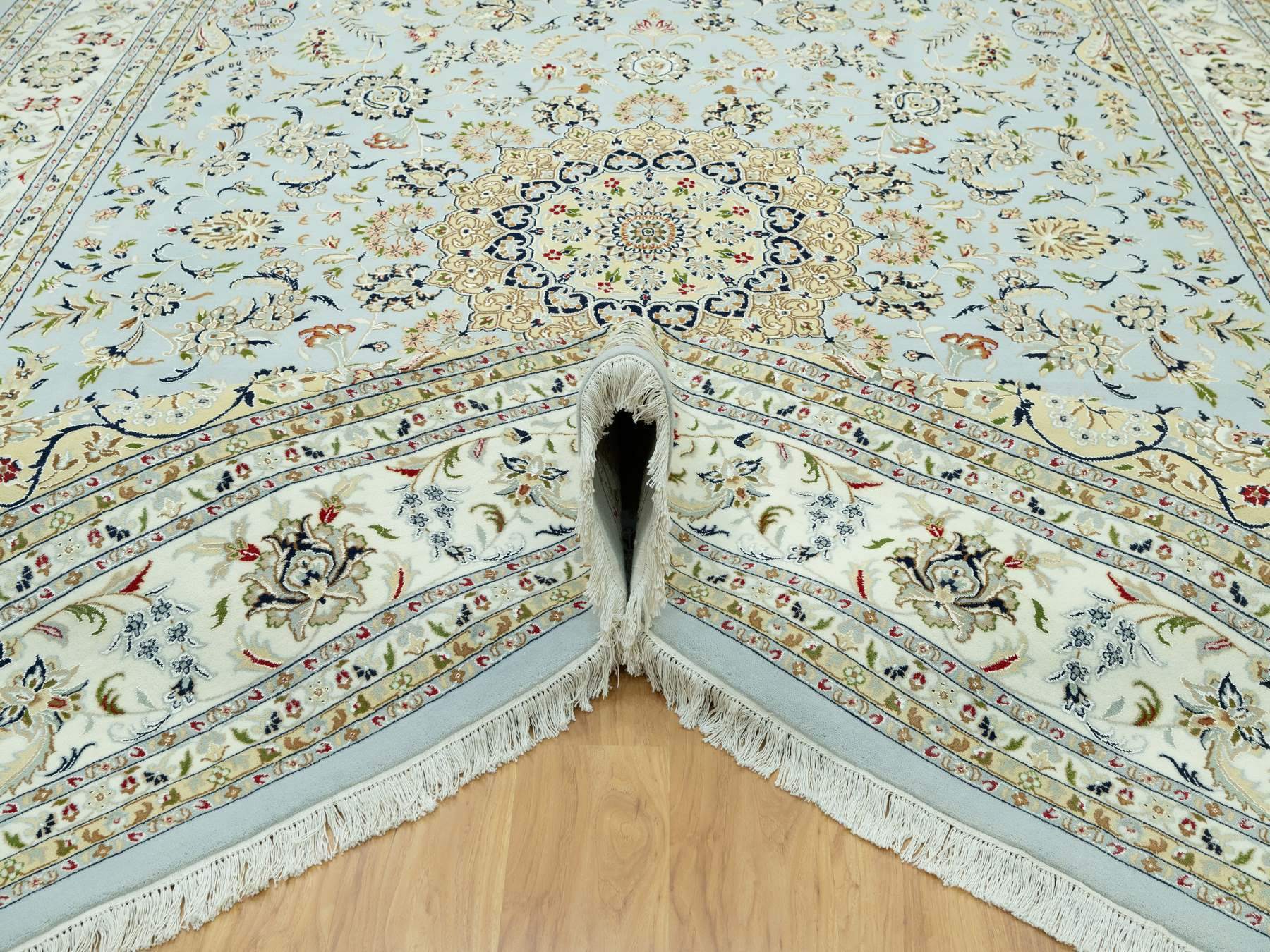 11'6"x15'6" Oslo Blue, 250 KPSI, Velvety Wool, Nain Central Large Medallion Floral Design Denser Weave, Hand Knotted, Oversized Oriental Rug HR90608 - Image 5
