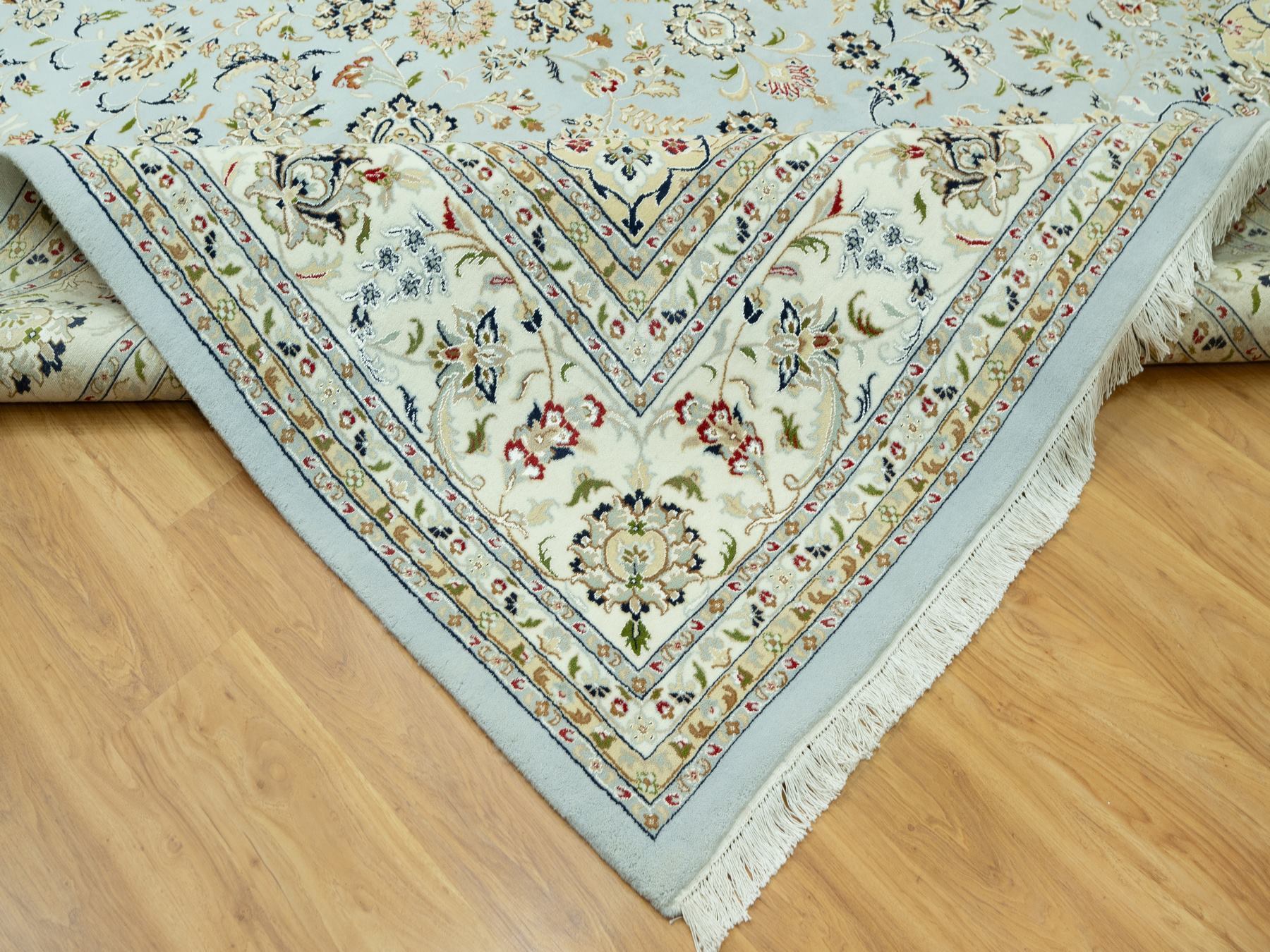 11'6"x15'6" Oslo Blue, 250 KPSI, Velvety Wool, Nain Central Large Medallion Floral Design Denser Weave, Hand Knotted, Oversized Oriental Rug HR90608 - Image 6