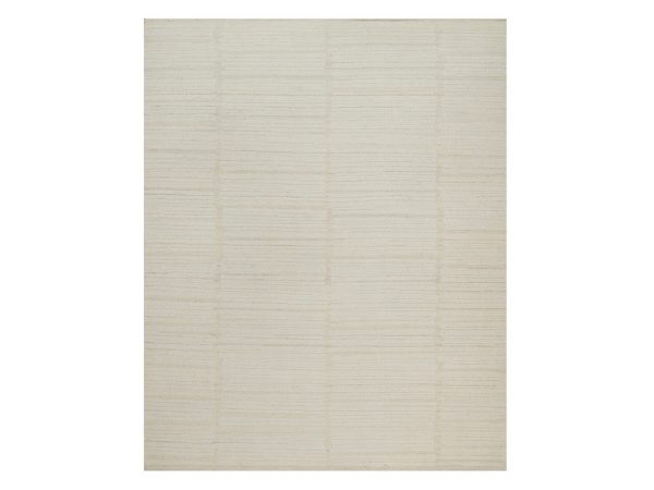 8'1"x10' Lace White, Modern, Piled Flat Weave, Tone on Tone, Textured, Undyed Natural Wool, Hand Knotted, Oriental Rug HR92148
