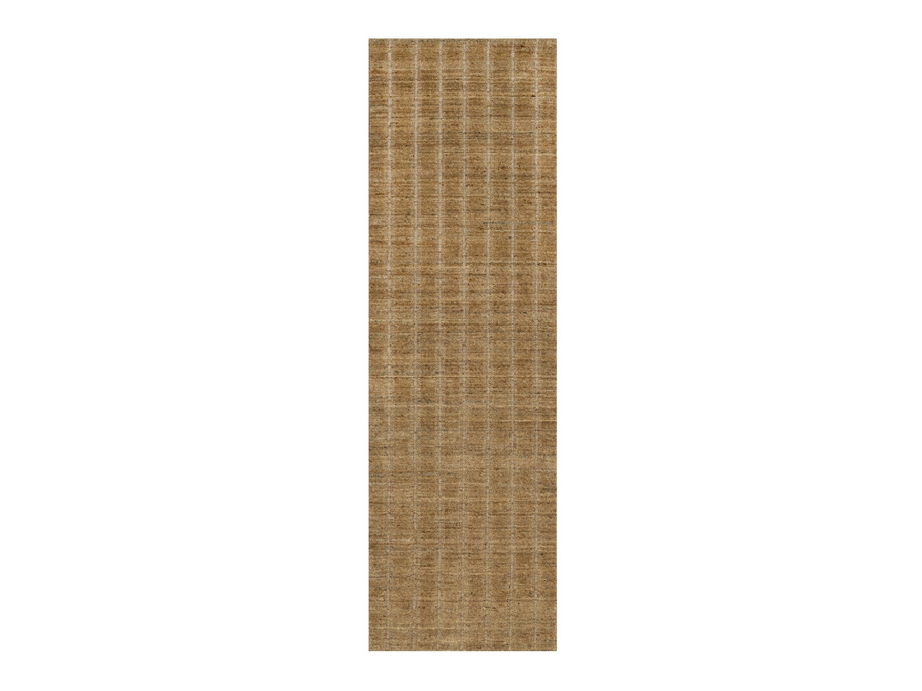 2'5"x8' Camel Brown, Hand Loomed, Undyed Natural Wool, Vertical Stripes Design with Salt and Pepper Effect, Runner, Oriental Rug HR92155
