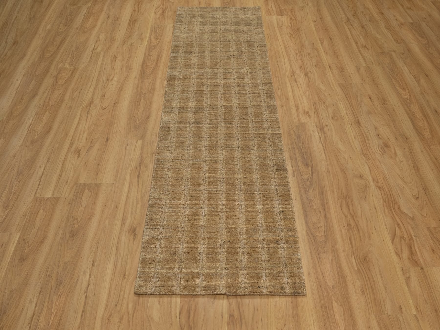 2'5"x8' Camel Brown, Hand Loomed, Undyed Natural Wool, Vertical Stripes Design with Salt and Pepper Effect, Runner, Oriental Rug HR92155 - Image 2