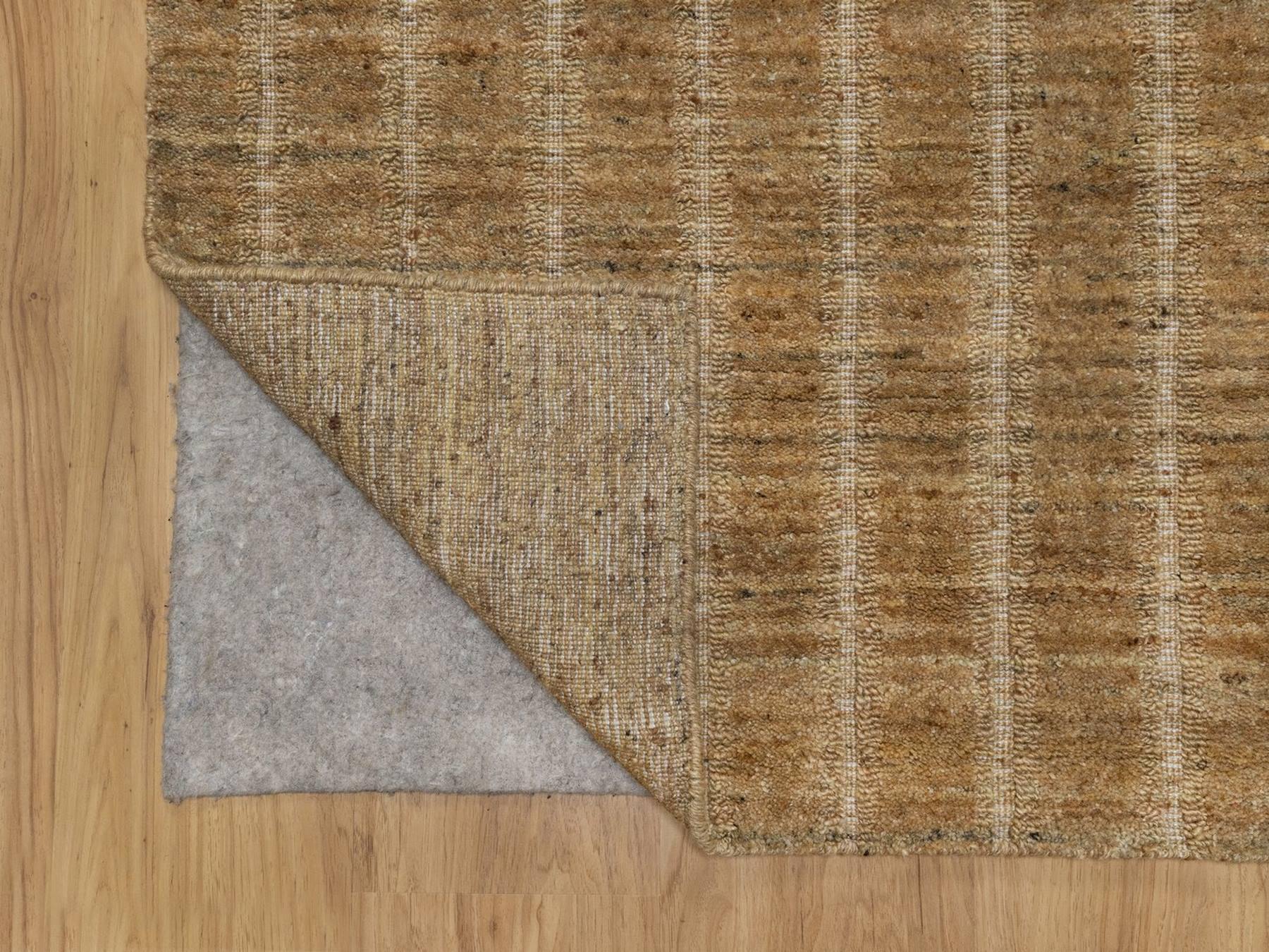 2'5"x8' Camel Brown, Hand Loomed, Undyed Natural Wool, Vertical Stripes Design with Salt and Pepper Effect, Runner, Oriental Rug HR92155 - Image 3