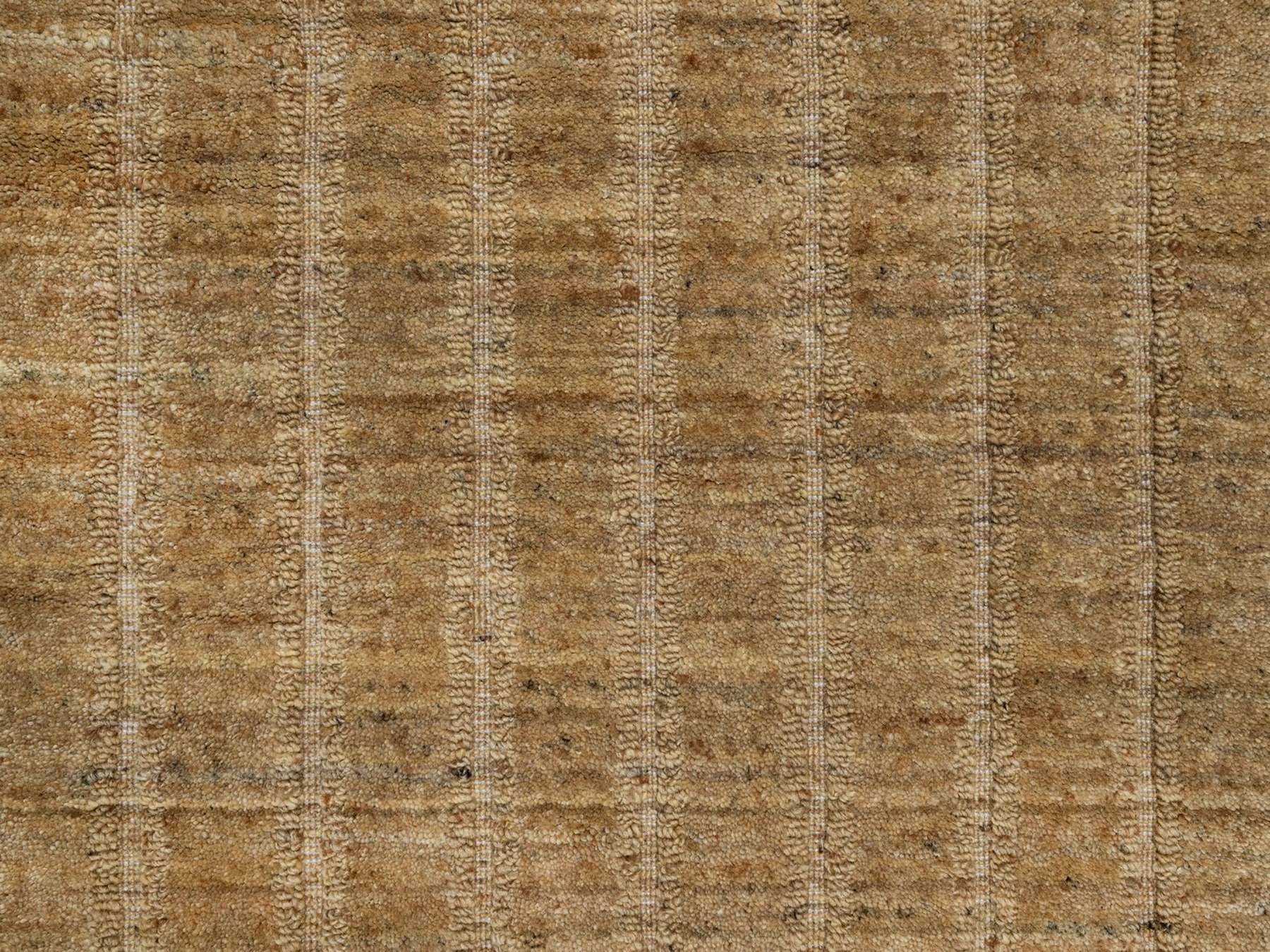 2'5"x8' Camel Brown, Hand Loomed, Undyed Natural Wool, Vertical Stripes Design with Salt and Pepper Effect, Runner, Oriental Rug HR92155 - Image 5