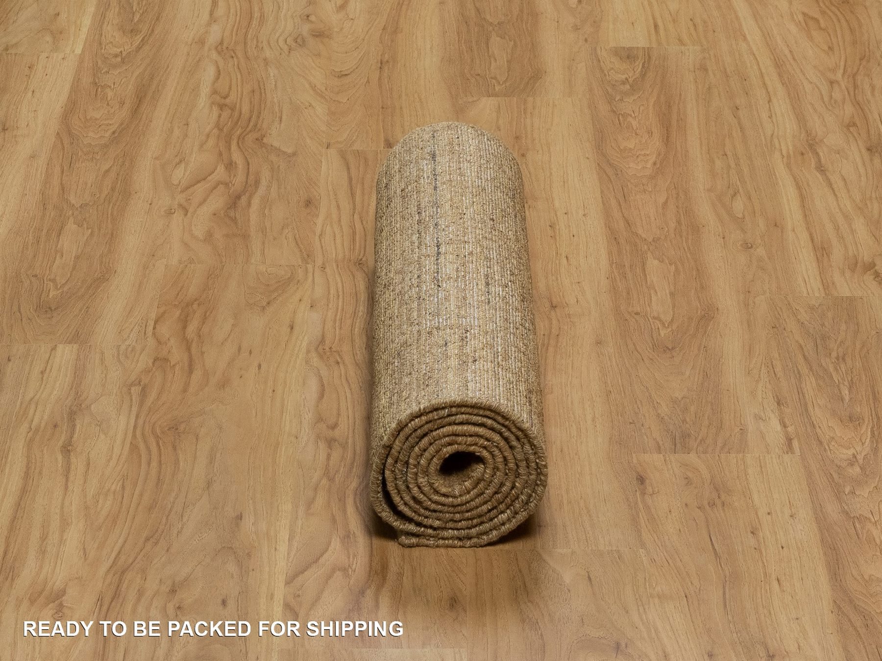 2'5"x8' Camel Brown, Hand Loomed, Undyed Natural Wool, Vertical Stripes Design with Salt and Pepper Effect, Runner, Oriental Rug HR92155 - Image 6
