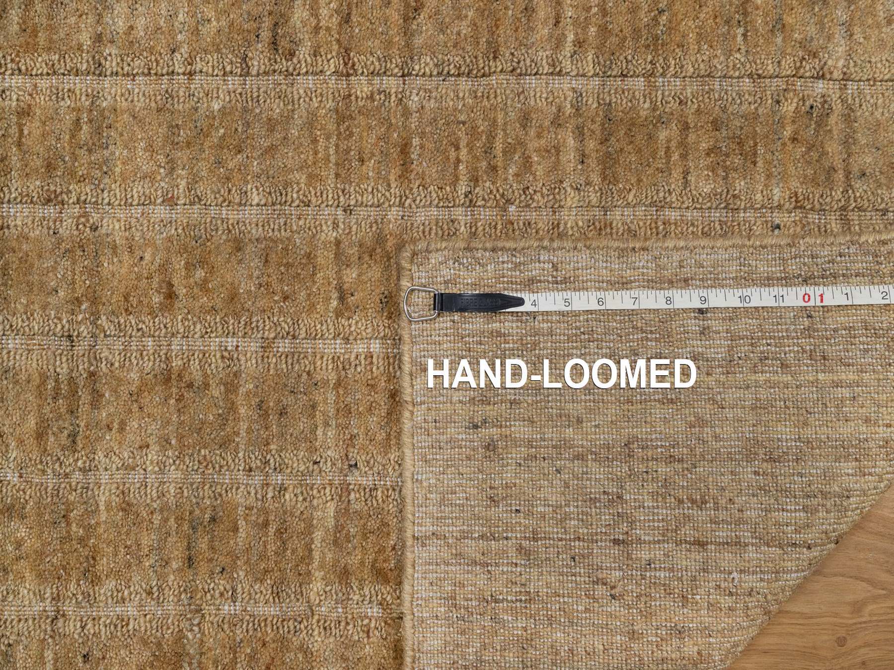 2'5"x8' Camel Brown, Hand Loomed, Undyed Natural Wool, Vertical Stripes Design with Salt and Pepper Effect, Runner, Oriental Rug HR92155 - Image 8