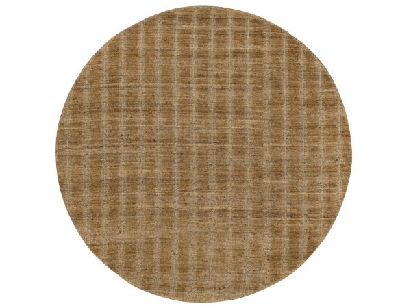 5'x5' Camel Brown, Undyed Natural Wool, Vertical Stripes Design with Salt and Pepper Effect, Hand Loomed, Round, Oriental Rug HR92159