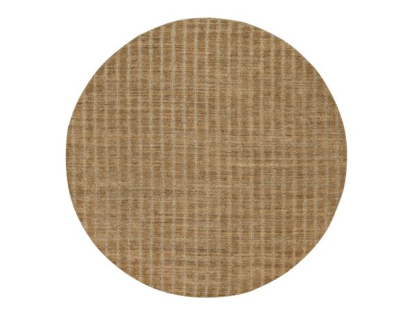 8'x8' Camel Brown, Undyed Natural Wool, Vertical Stripes Design with Salt and Pepper Effect, Hand Loomed, Round, Oriental Rug HR92166