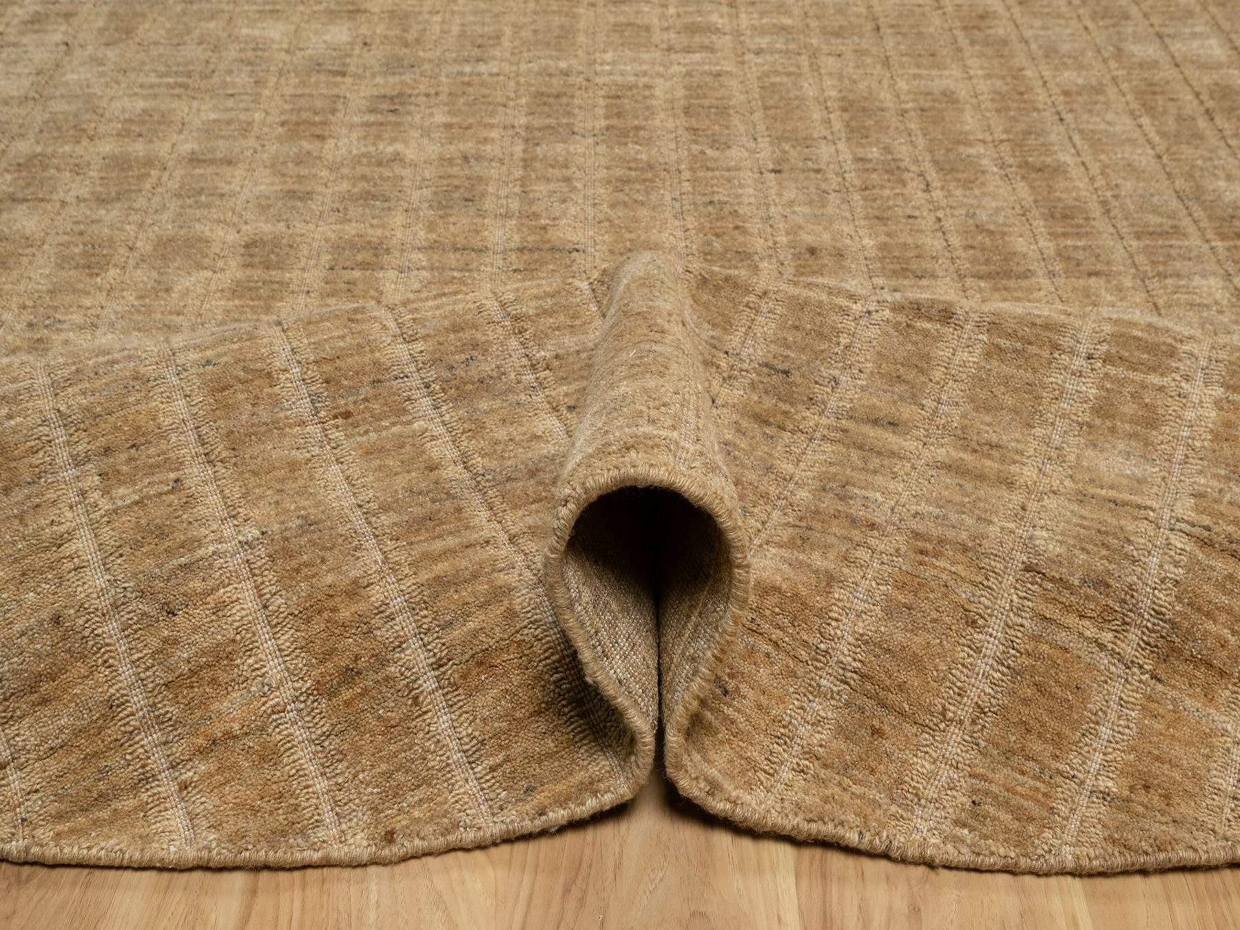 8'x8' Camel Brown, Undyed Natural Wool, Vertical Stripes Design with Salt and Pepper Effect, Hand Loomed, Round, Oriental Rug HR92166 - Image 5