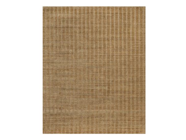8'1"x10' Camel Brown, Hand Loomed, Undyed Natural Wool, Vertical Stripes Design with Salt and Pepper Effect, Oriental Rug HR92168